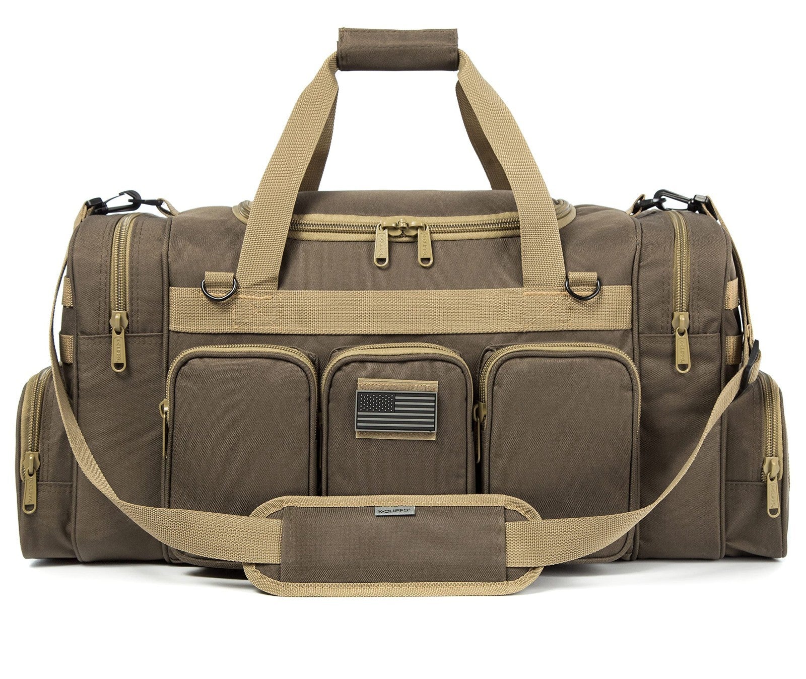Heavy Duty Tactical Duffel Bag   Military Molle Gear, Lockable Zippers, 27" Khak1