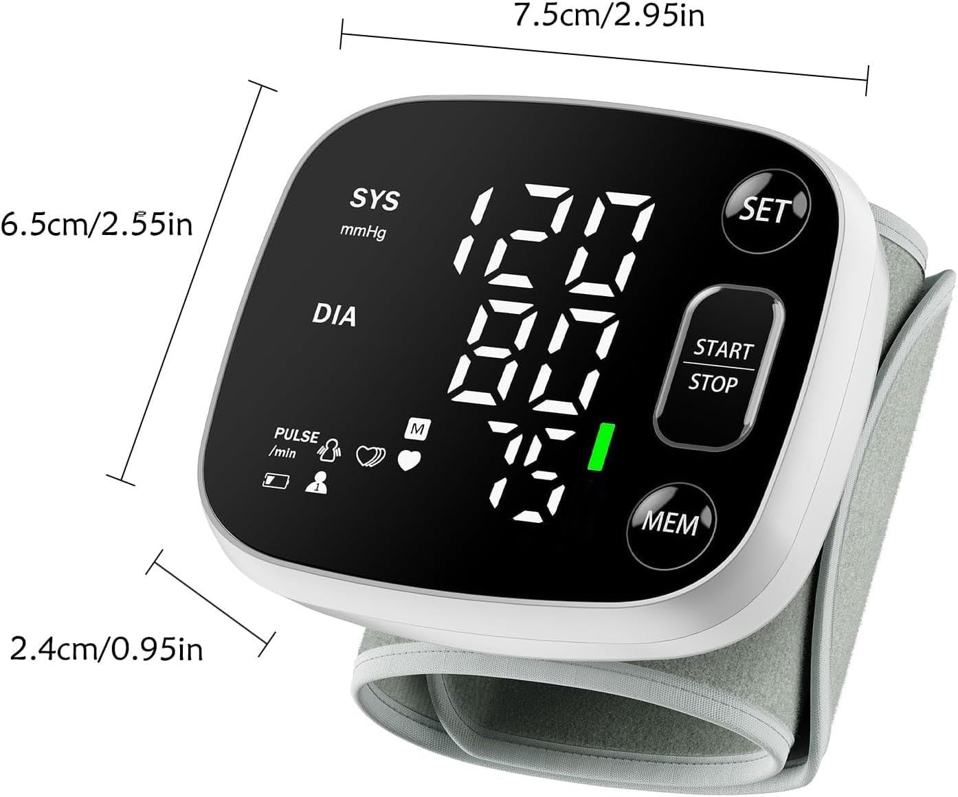 Rechargeable Wrist Blood Pressure Monitor   FDA Cleared, Adjustable Cuff, 240 Me7