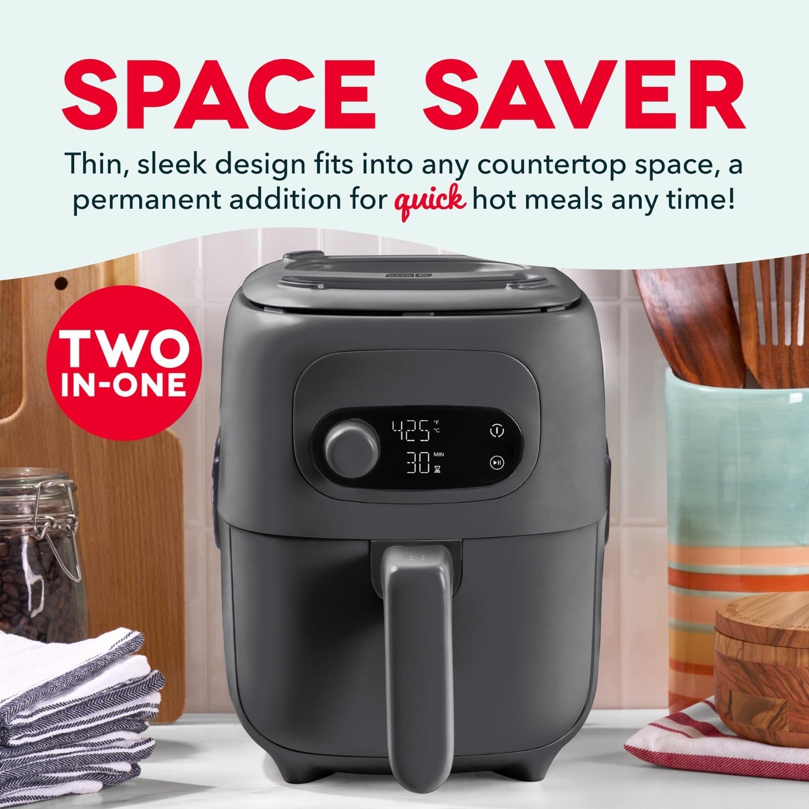 2-in-1 Air Fryer & Grill, 3 QT Capacity, Healthy Cooking, Non-Stick, Versatile5