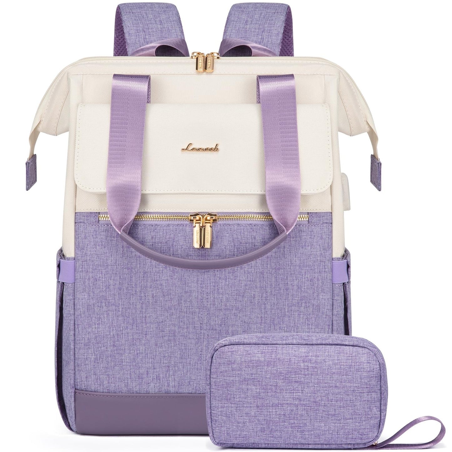 Stylish 15.6" Laptop Backpack for Women, USB Port, Waterproof Travel Bag, 2PCS1