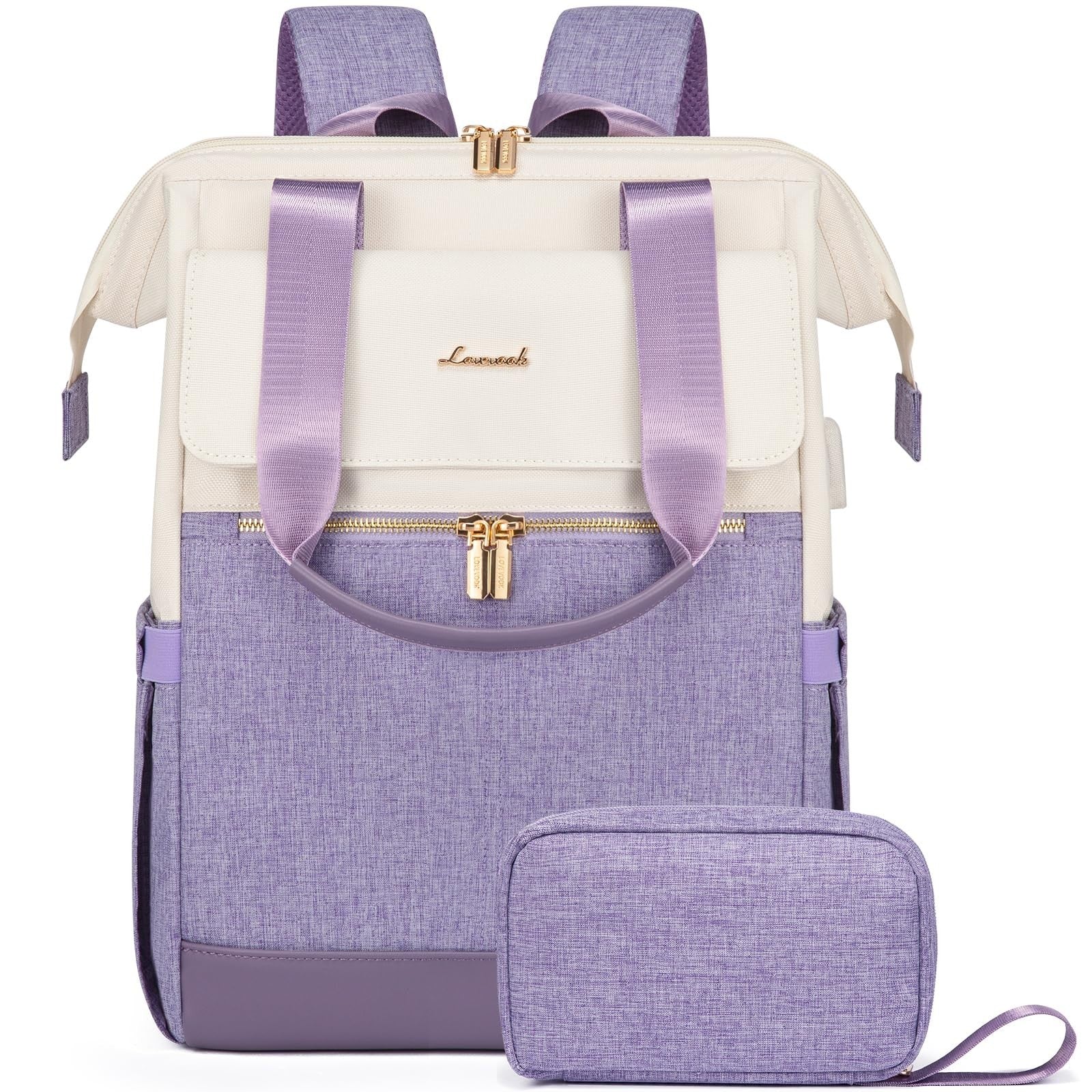 Stylish 15.6" Laptop Backpack for Women, USB Port, Waterproof Travel Bag, 2PCS1