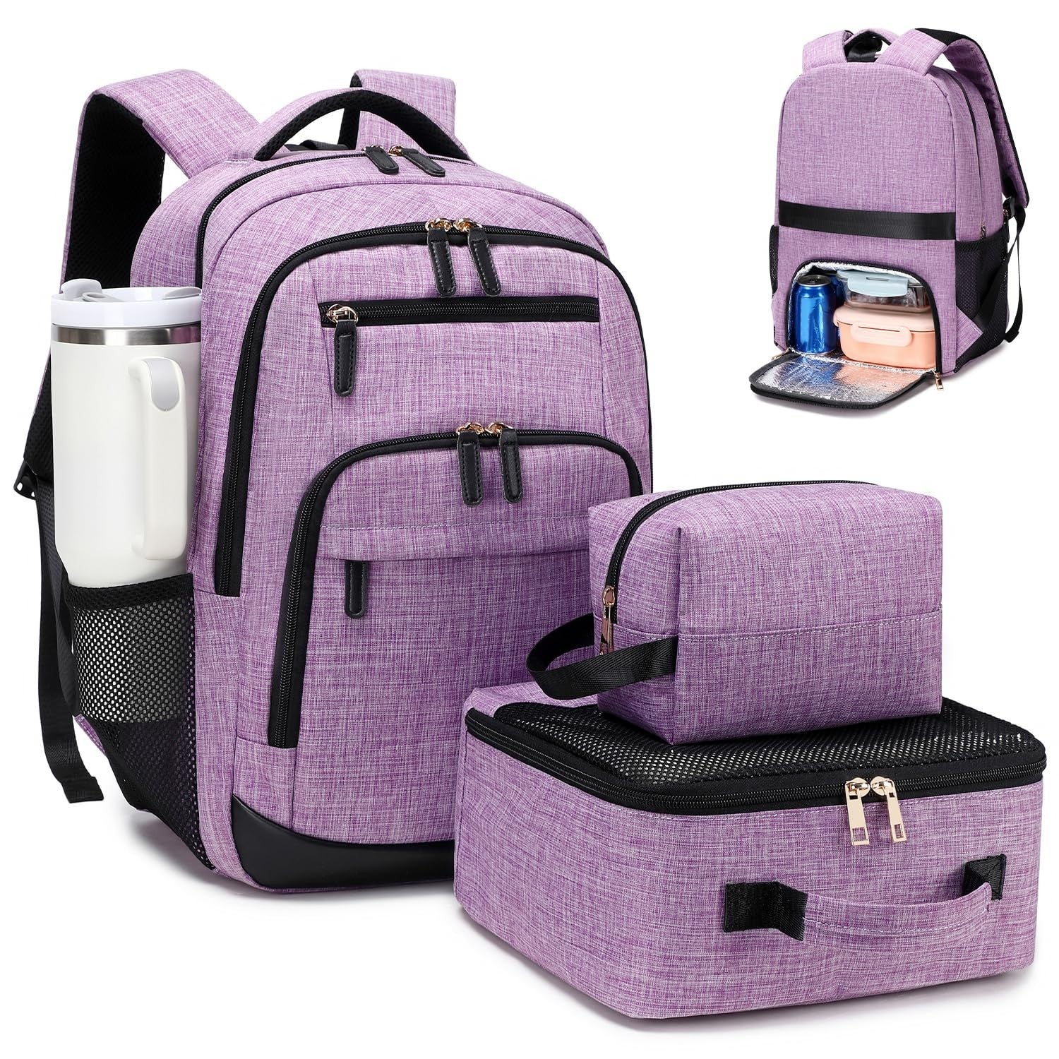 40L Travel Backpack for Men & Women, TSA Approved Carry-On, Fits 17" Laptop, Pur0