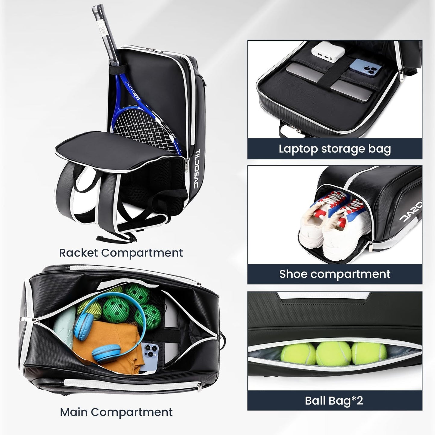 Tennis & Pickleball Racket Backpack with Shoe Compartment, Laptop Sleeve & Fence2