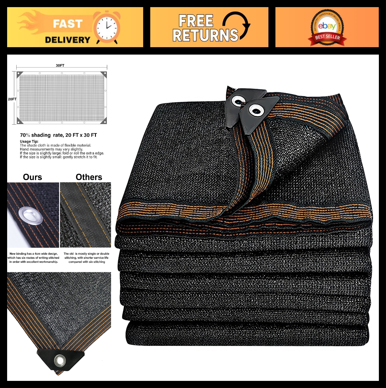 70% Black Shade Cloth 20x30 FT Durable Mesh Tarp with Grommets for Garden, Green0