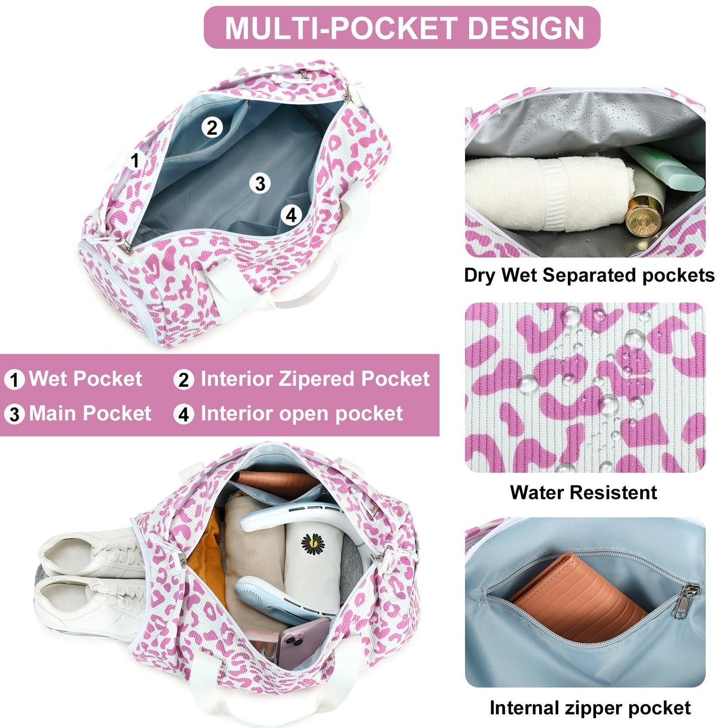 Cute Girls Duffle Bag - Waterproof Gym Bag with Shoe Compartment & Wet Pocket2