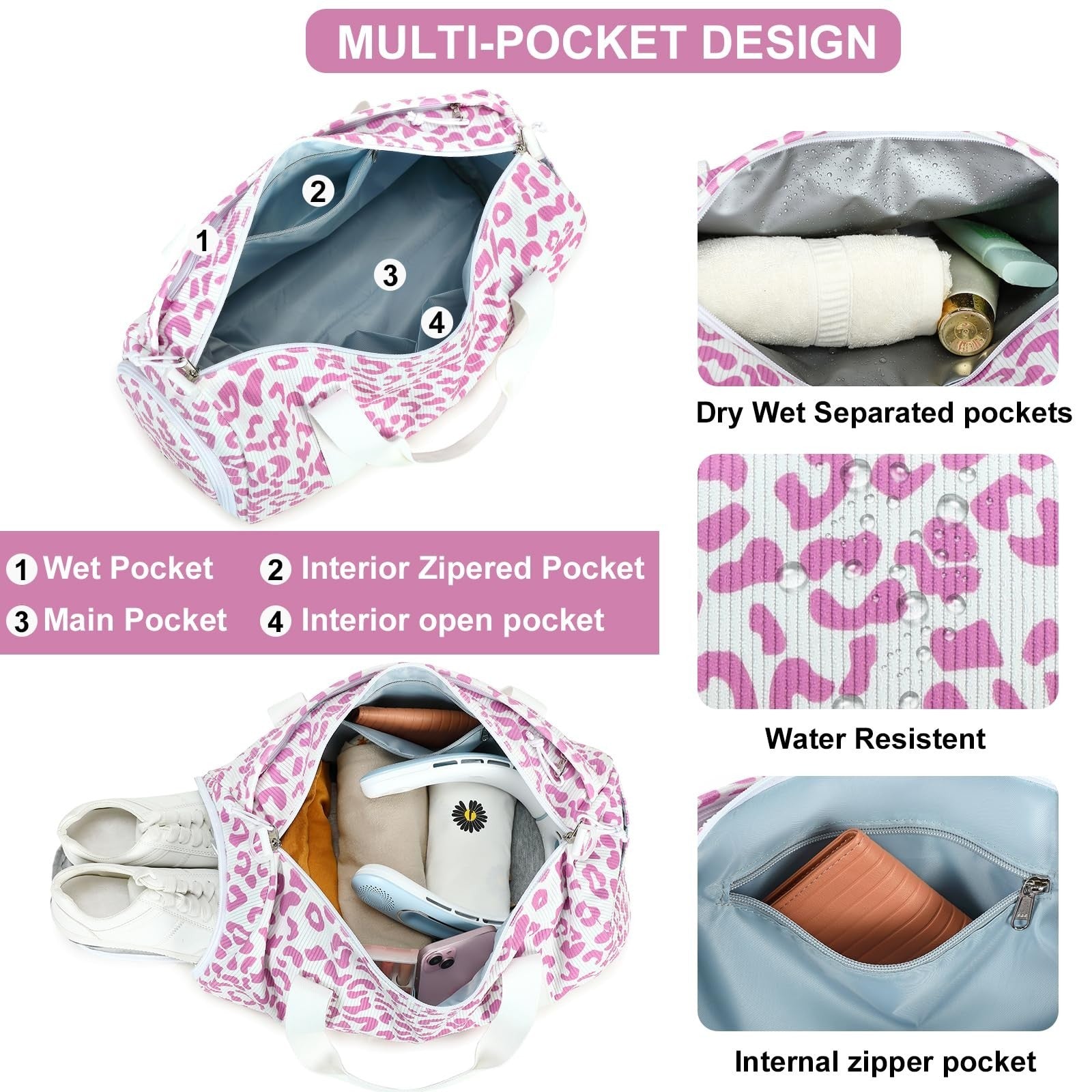 Cute Girls Duffle Bag - Waterproof Gym Bag with Shoe Compartment & Wet Pocket2