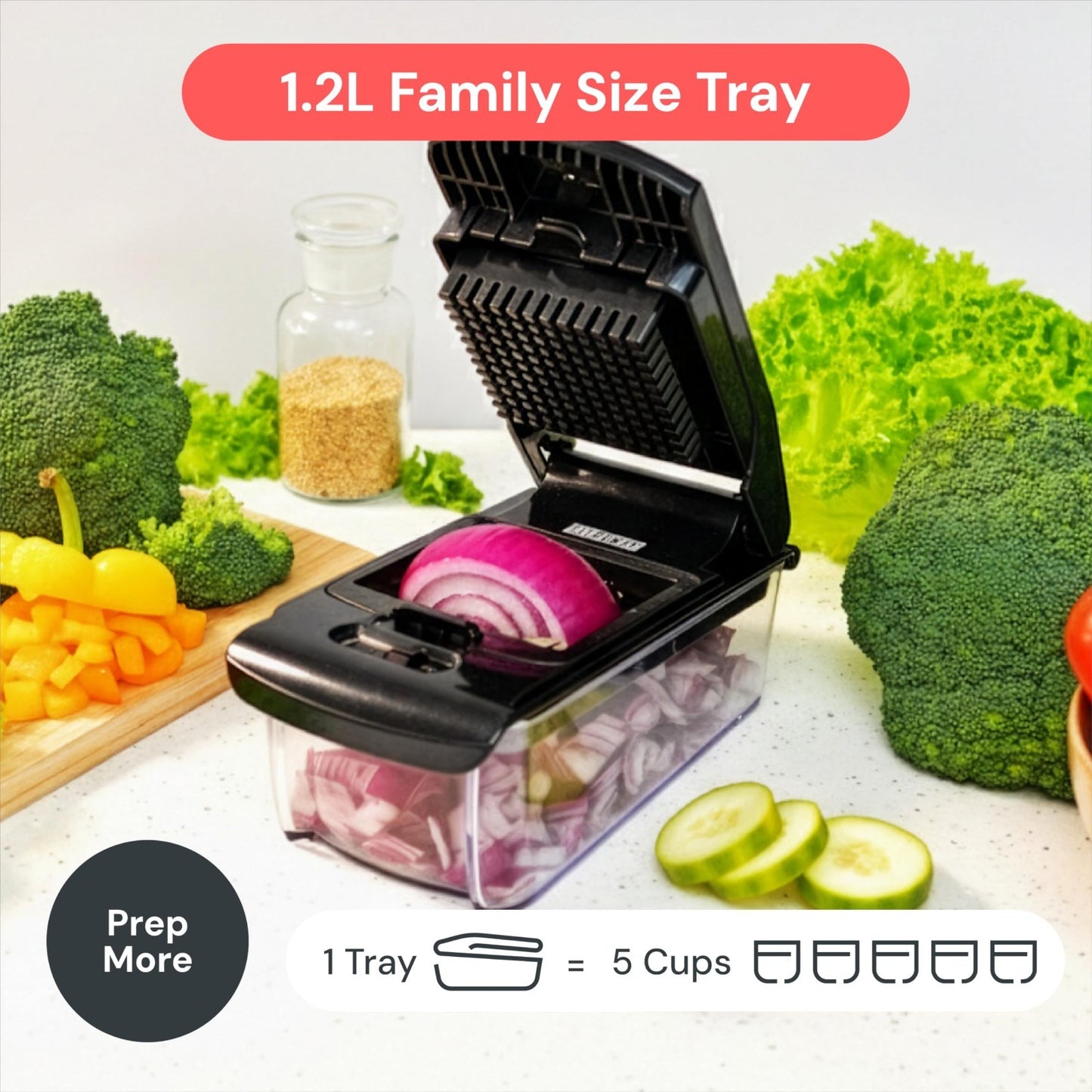 6 in 1 Vegetable Chopper & Mandoline Slicer | Sharp Stainless Steel Blades, All 6