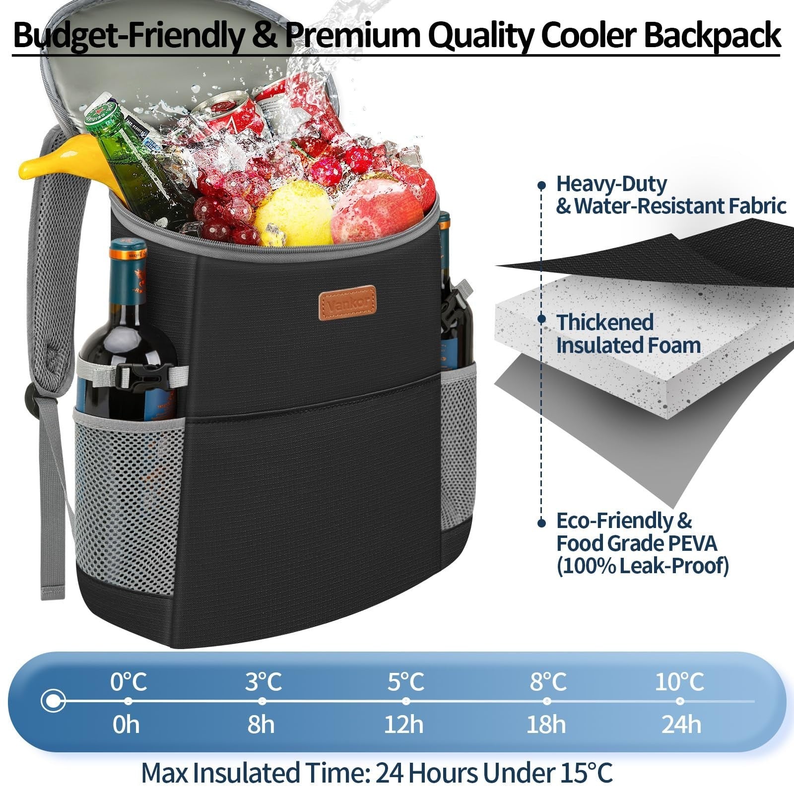 Insulated Camping Cooler Backpack - Holds 30-45 Cans, Waterproof & Leak Proof fo3