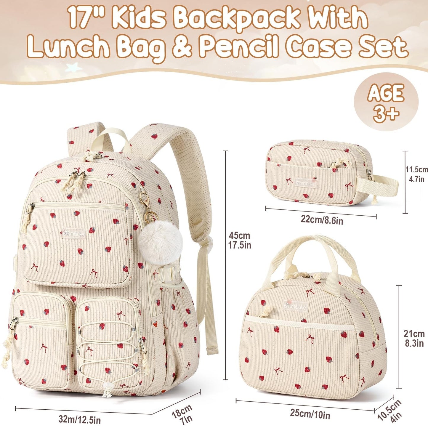 Stylish Corduroy Backpack Set for Girls   3PCS Kids Backpack with Lunch Box2