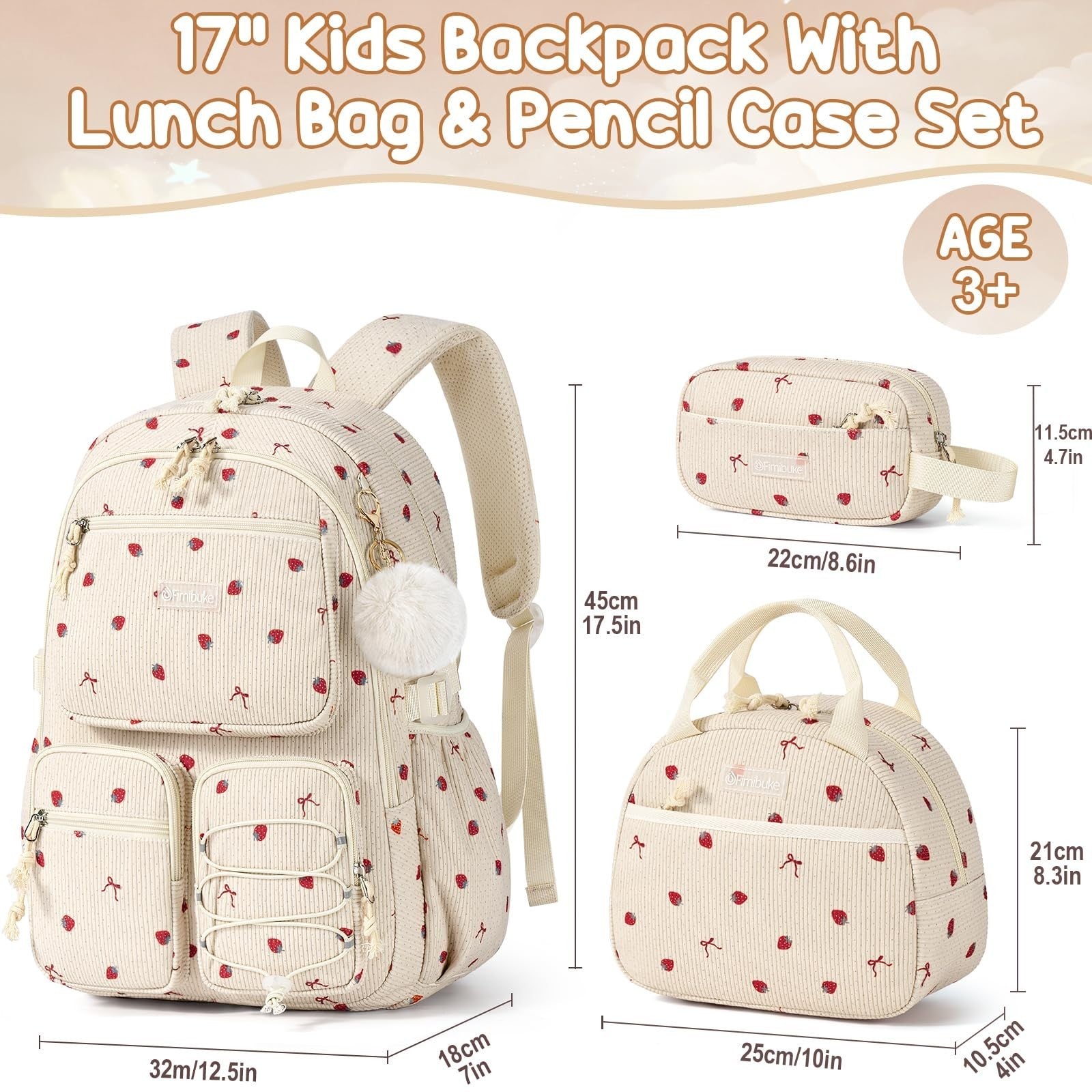 Stylish Corduroy Backpack Set for Girls   3PCS Kids Backpack with Lunch Box2