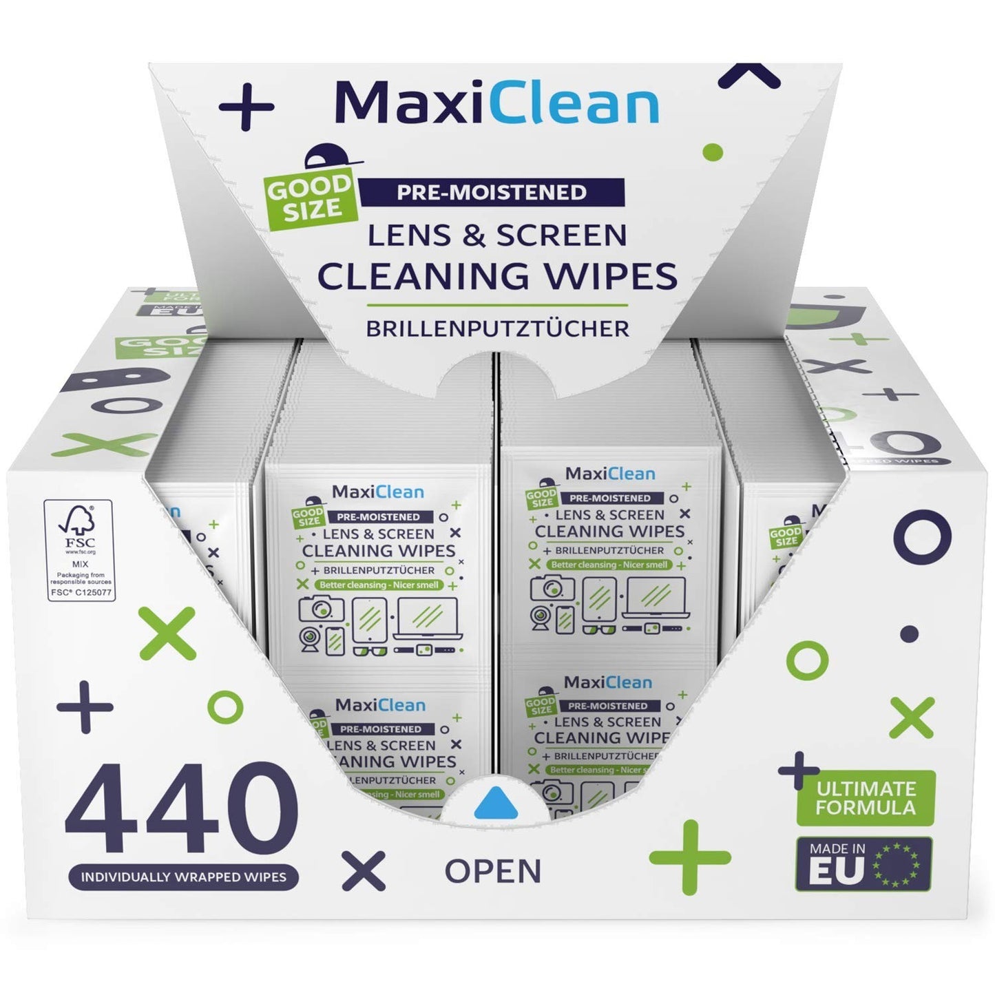 Pre-Moistened Lens Wipes 440 Pack - Streak-Free Glasses & Screen Cleaner, Bulk I7