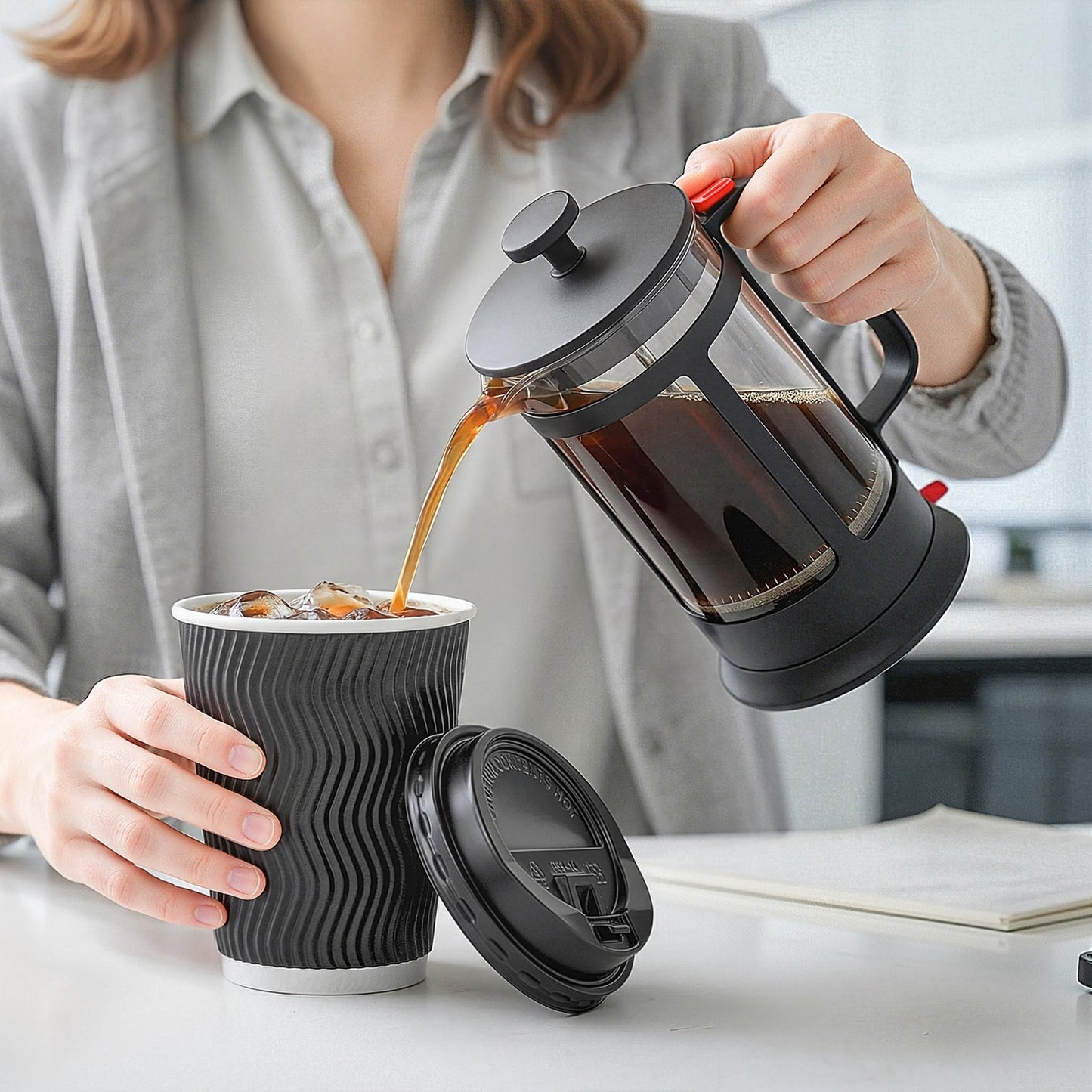 12oz Disposable Coffee Cups with Lids - 50 Pack Insulated Ripple Wall Paper for2