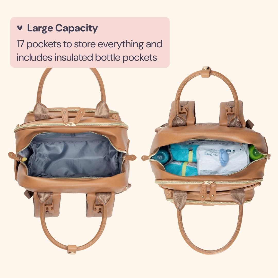 Multi Function Leather Diaper Bag Backpack   Water Resistant, Changing Pad, Stro4