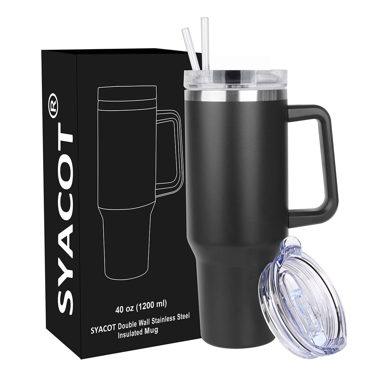 40 oz Insulated Tumbler with Handle & Straw   Leak Proof, Dishwasher Safe Travel1