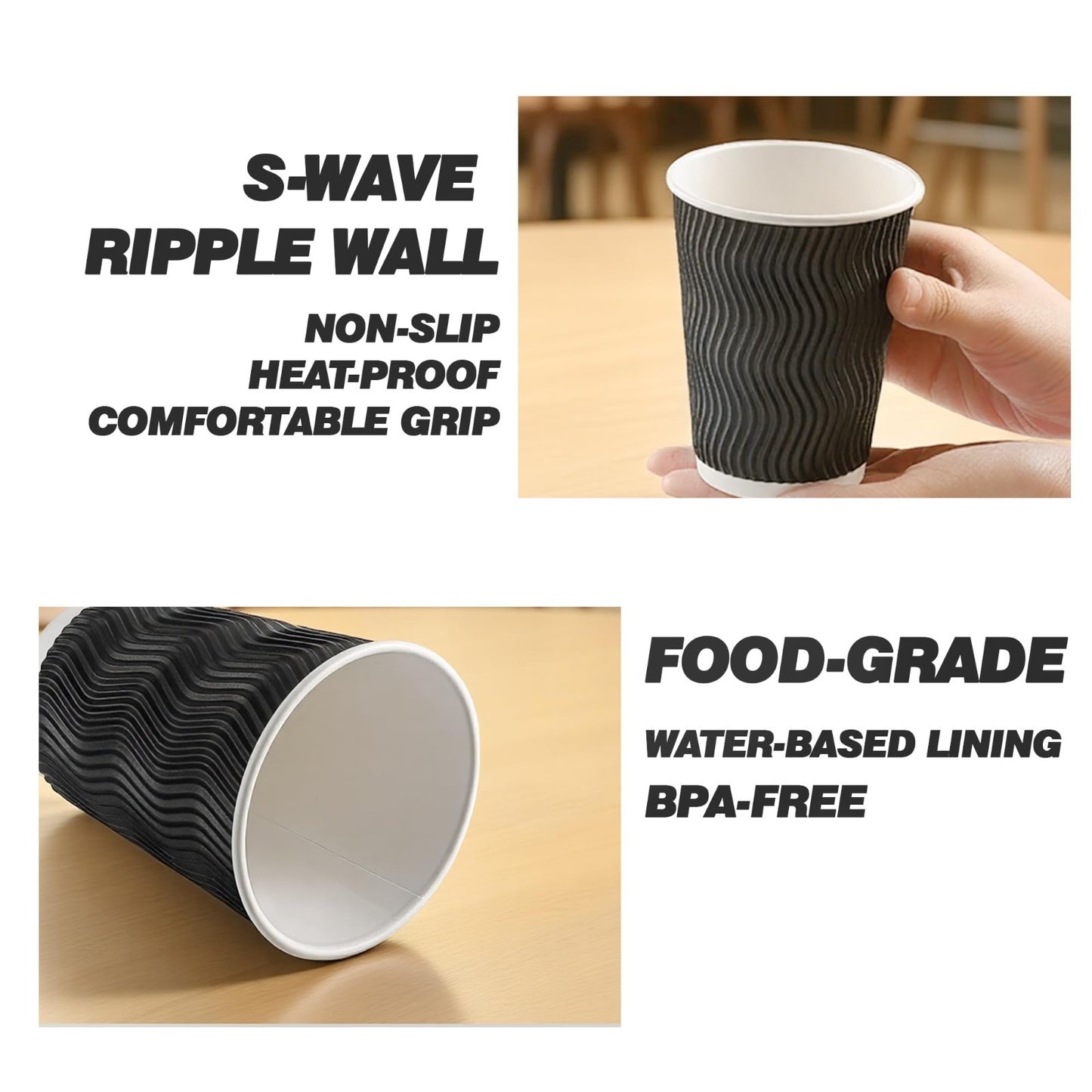 12oz Disposable Coffee Cups with Lids - 50 Pack Insulated Ripple Wall Paper for5