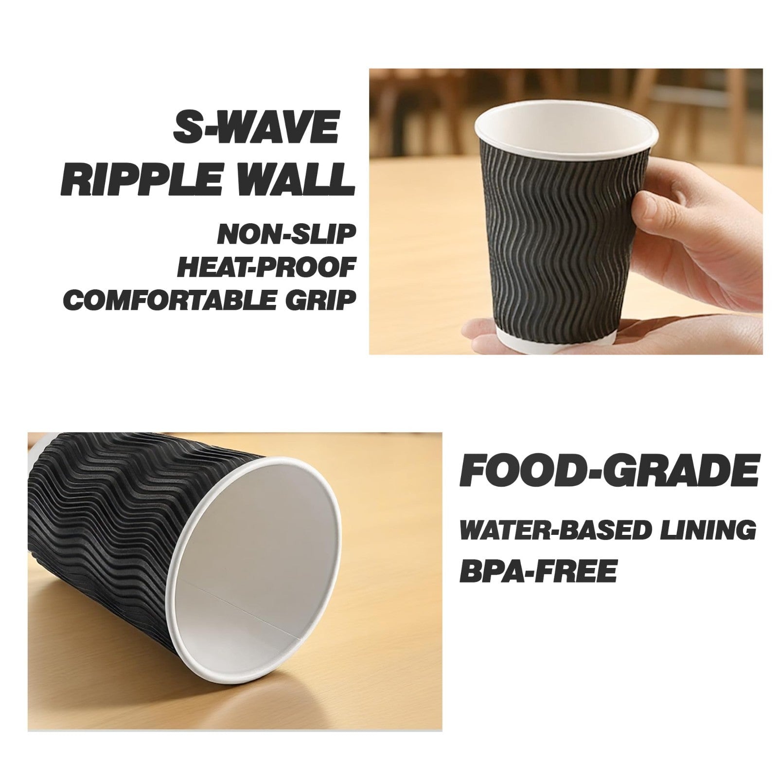 12oz Disposable Coffee Cups with Lids - 50 Pack Insulated Ripple Wall Paper for5