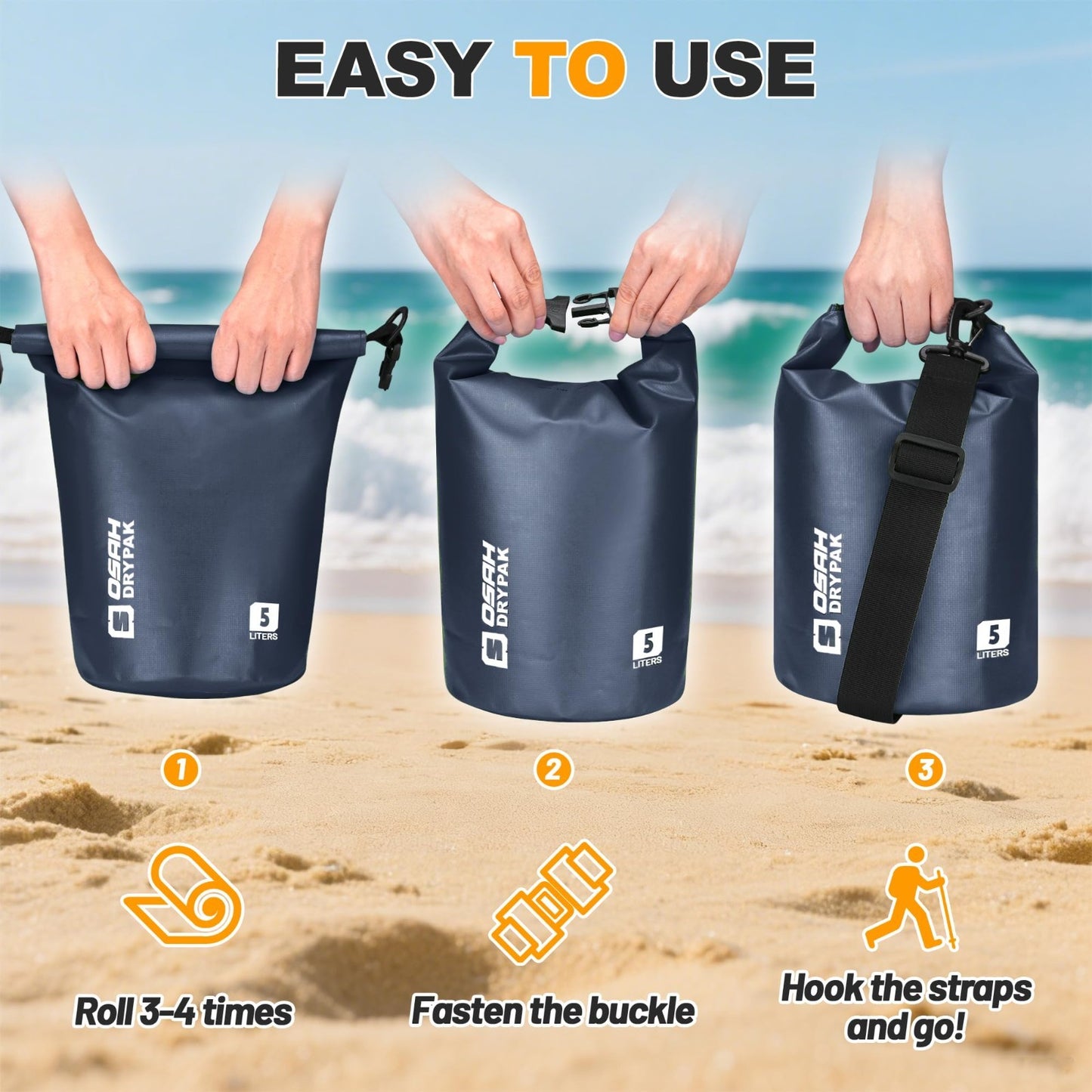 Waterproof Dry Bag 5L/10L/20L/30L/40L - Lightweight Roll Top Backpack for Travel5