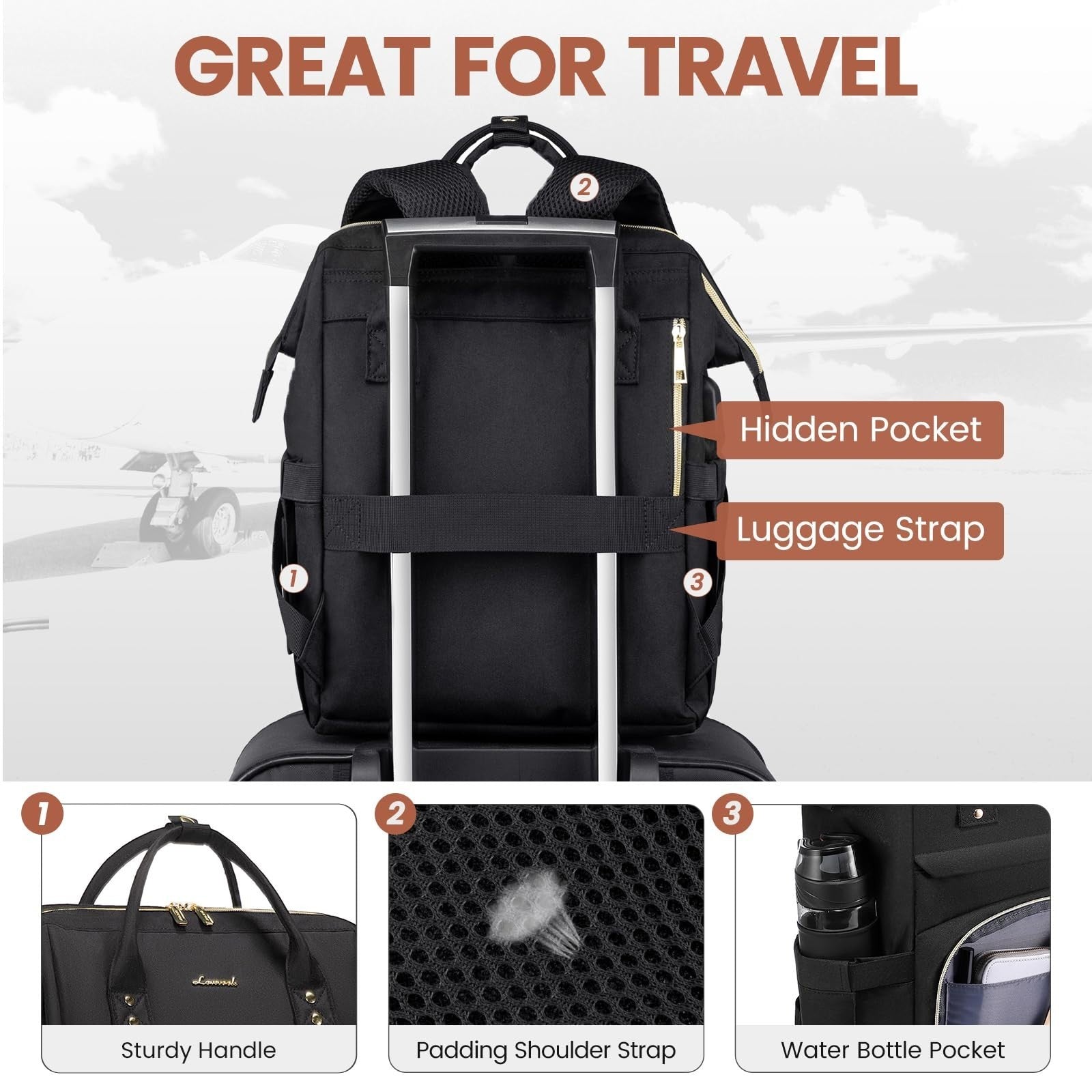 Stylish 15.6" Laptop Backpack for Women, Waterproof Travel Bag with USB Port, Id3