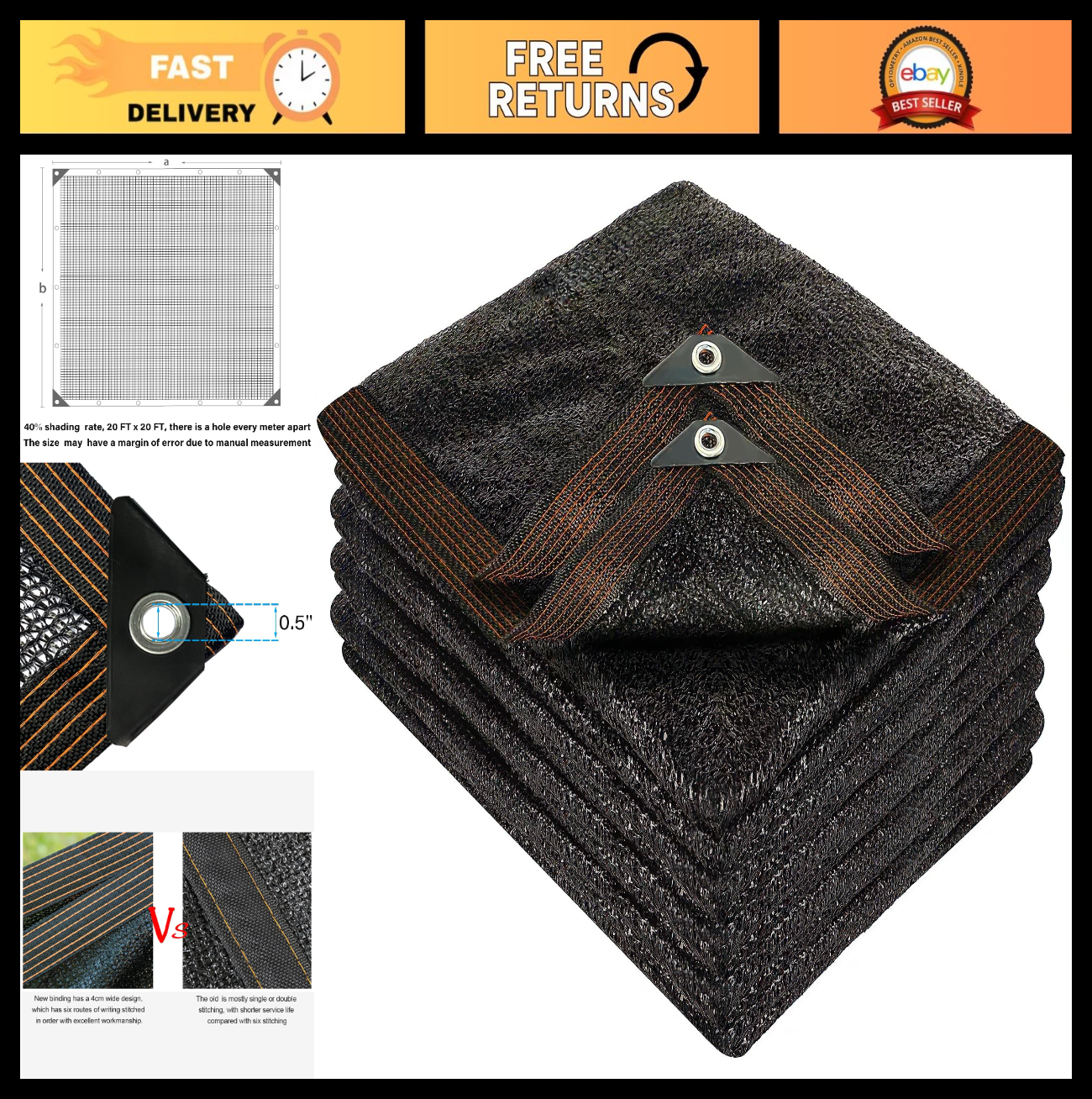 40% Black Shade Cloth 20x20 FT Durable Mesh Tarp with Grommets for Garden, Green0