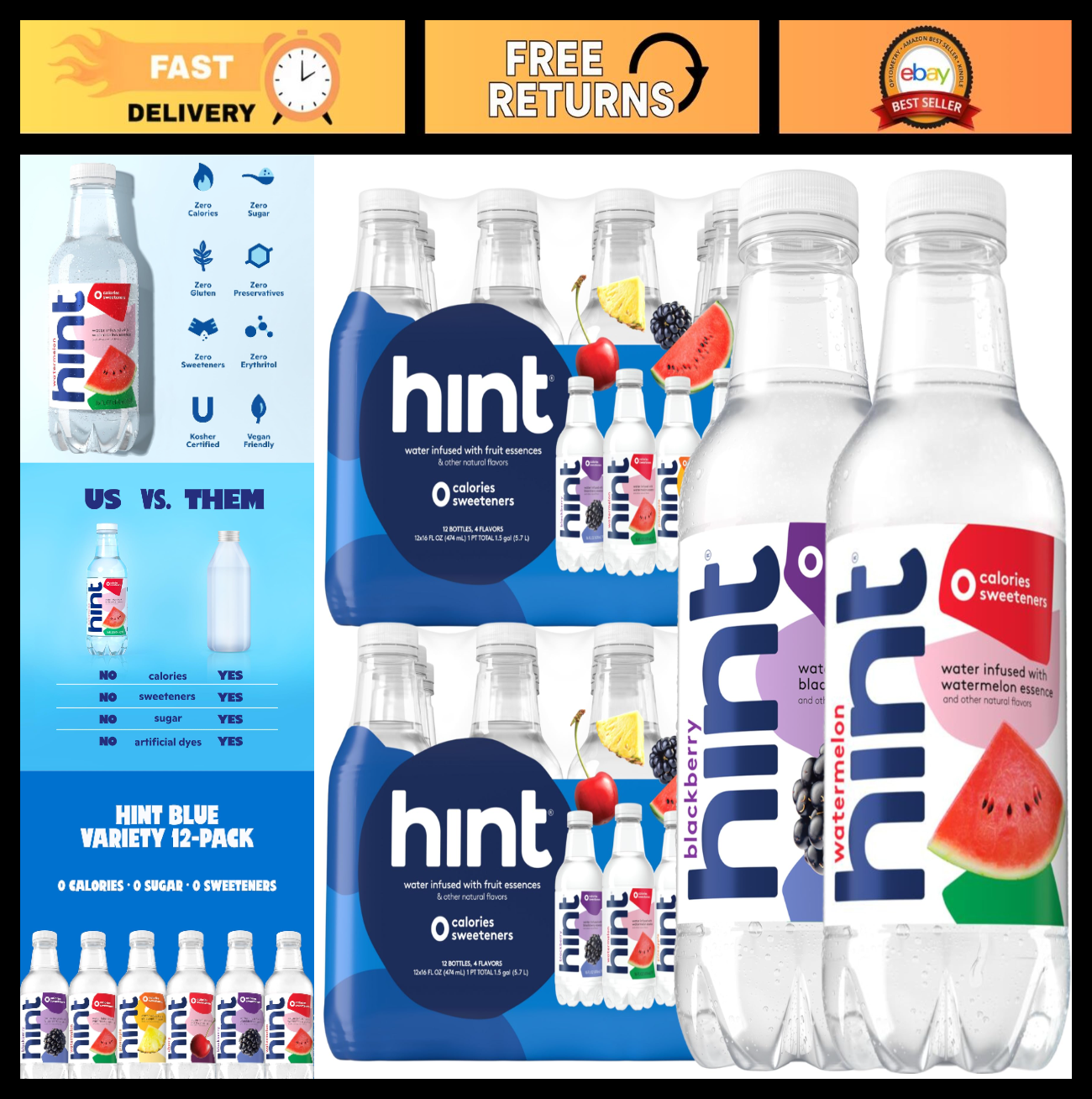 Fruit Infused Flavored Water Variety Pack   Sugar Free, Zero Calories, 16 Fl Oz0
