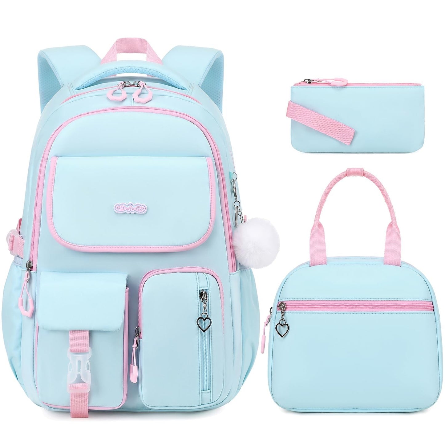 3PCS Girls School Backpack Set with Lunch Box & Pencil Pouch   Stylish & Durable1