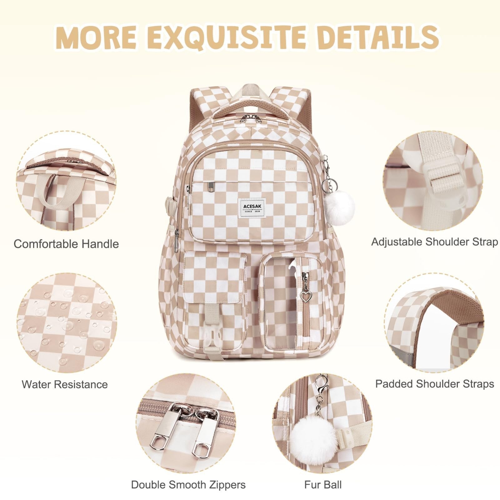 Stylish Girls Backpack with Lunch Bag & Pencil Pouch   Teen Laptop Bookbag, Brow3