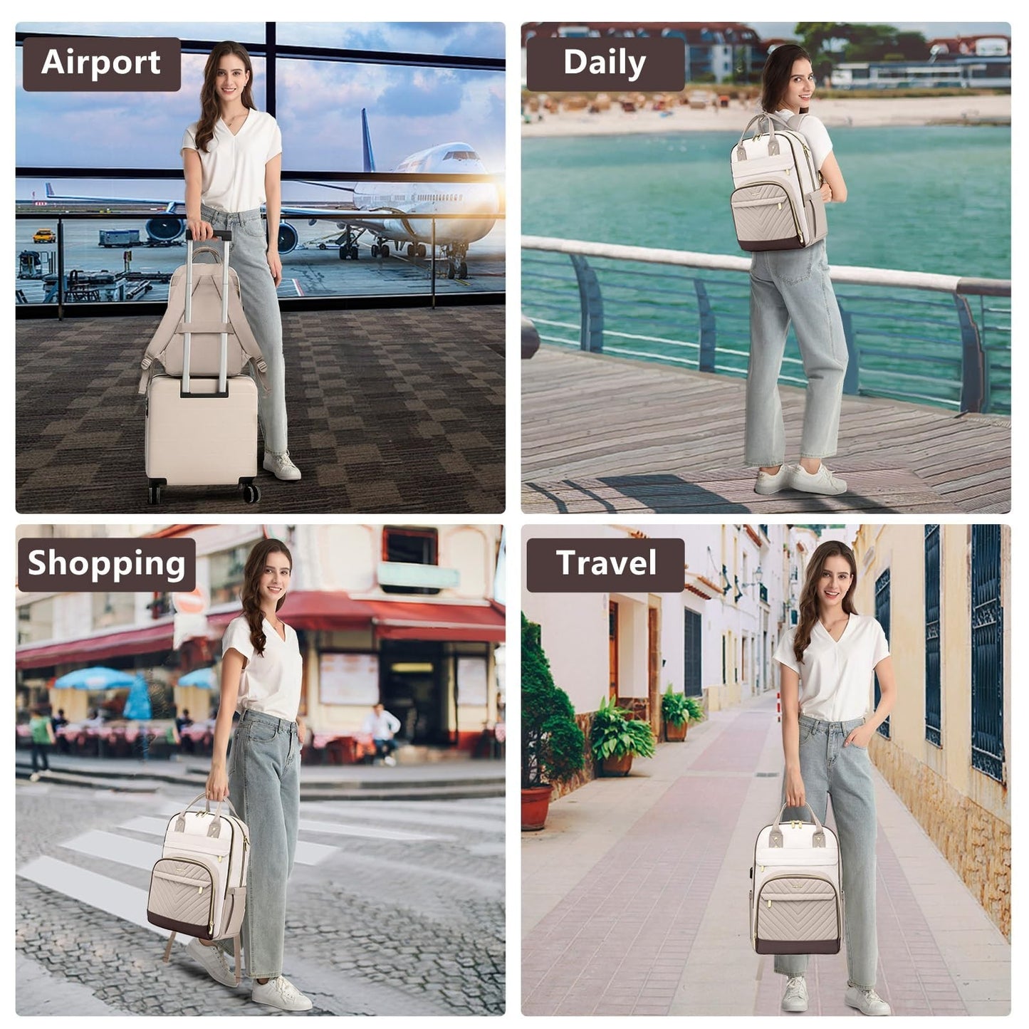 Stylish 15.6" Laptop Backpack for Women   Waterproof Travel Bag with USB Charger5