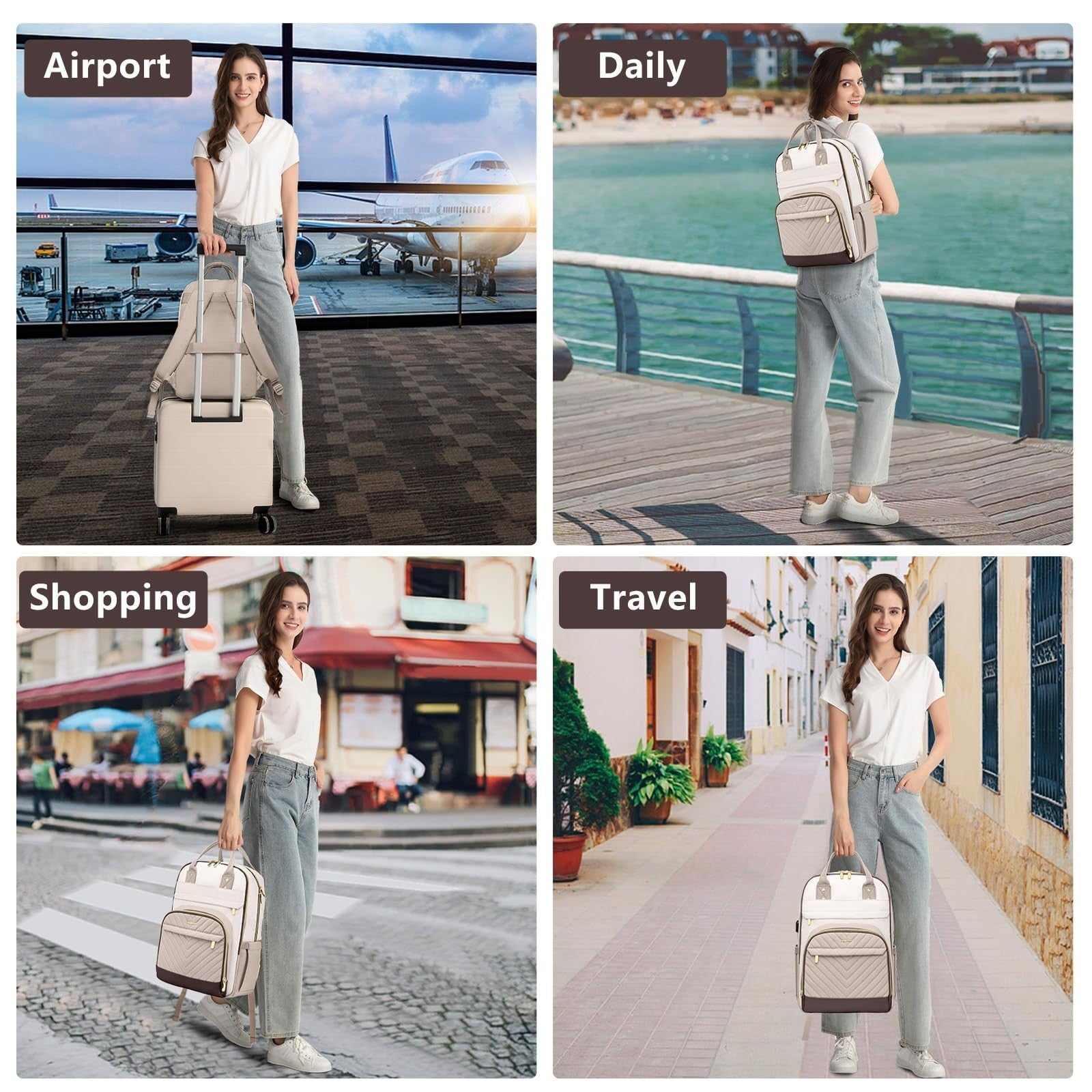 Stylish 15.6" Laptop Backpack for Women   Waterproof Travel Bag with USB Charger5