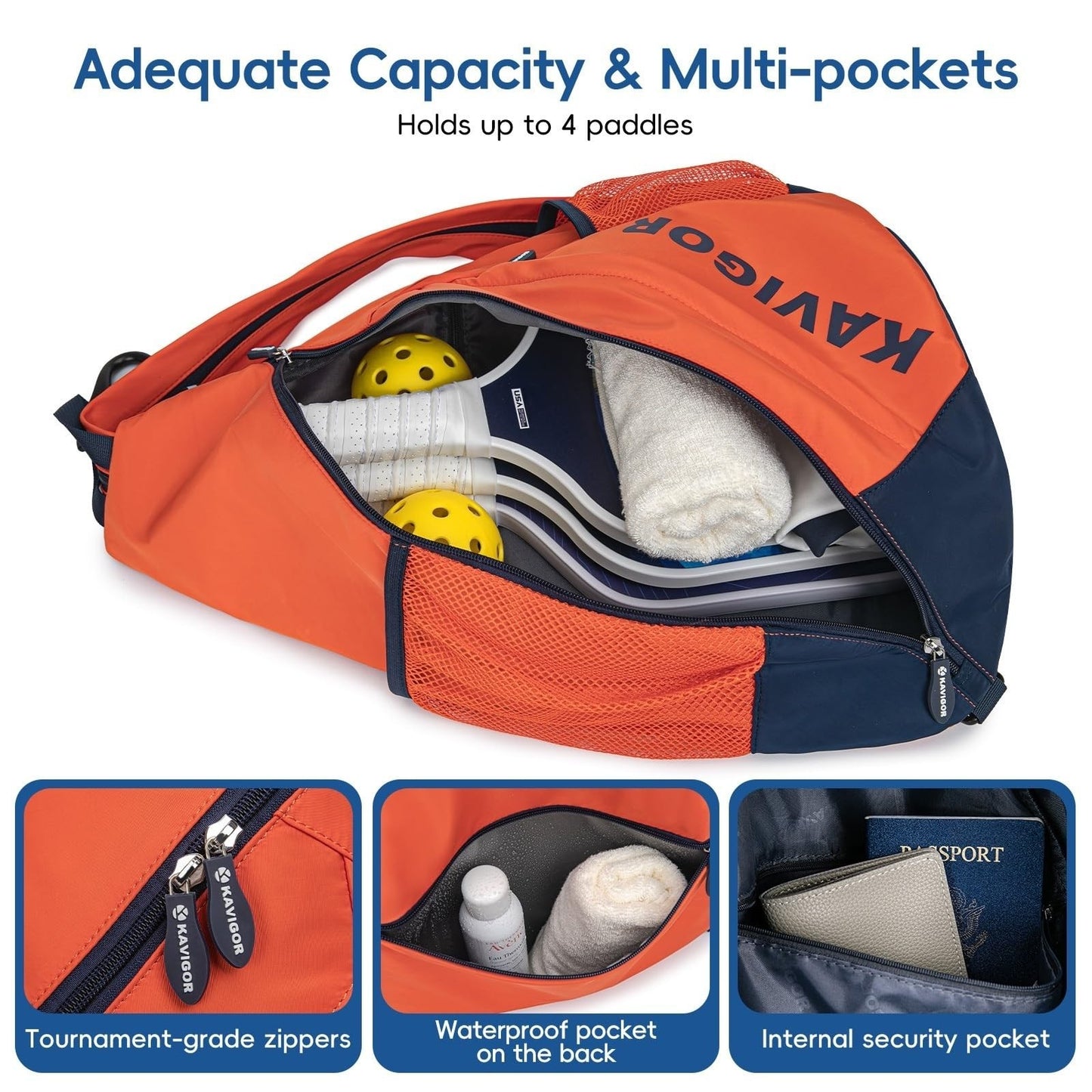 Ultra-Light Pickleball Sling Backpack, Soft Fabric, Wet/Dry Pocket, Holds 4 Padd2