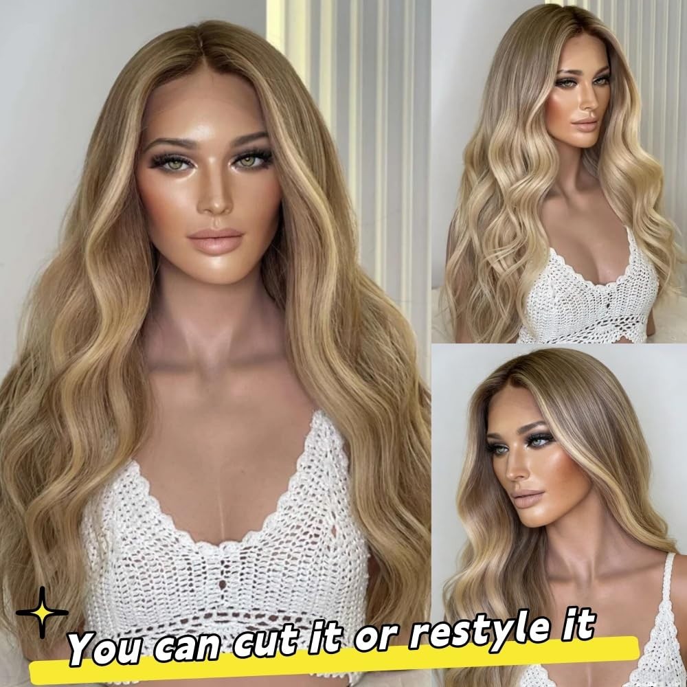 Ombre Dirty Blonde Lace Front Wig - Body Wave 13x4 HD Transparent Heat Resistant5