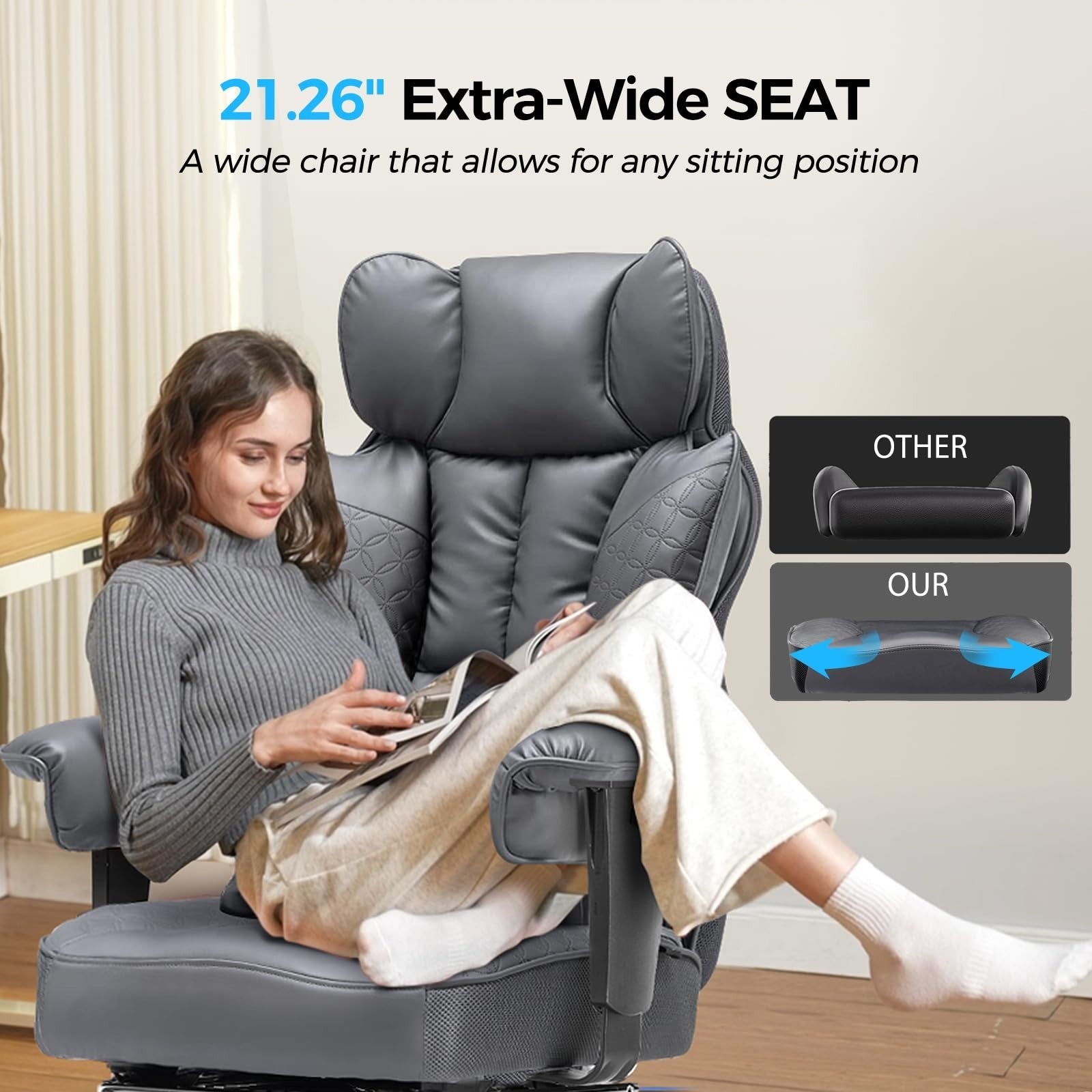 Big & Tall Gaming Chair 400lbs Heavy Duty with Foot Rest, Ergonomic Lumbar Suppo6