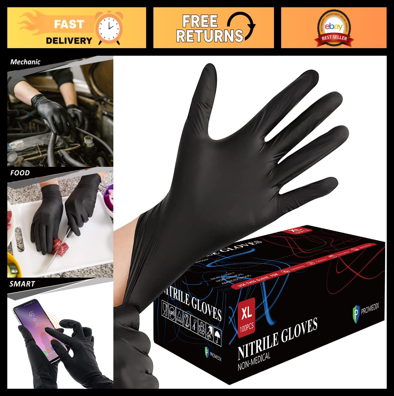 Nitrile Disposable Gloves 4mil - 100 Count, Latex-Free, Powder-Free, Food Safe f0