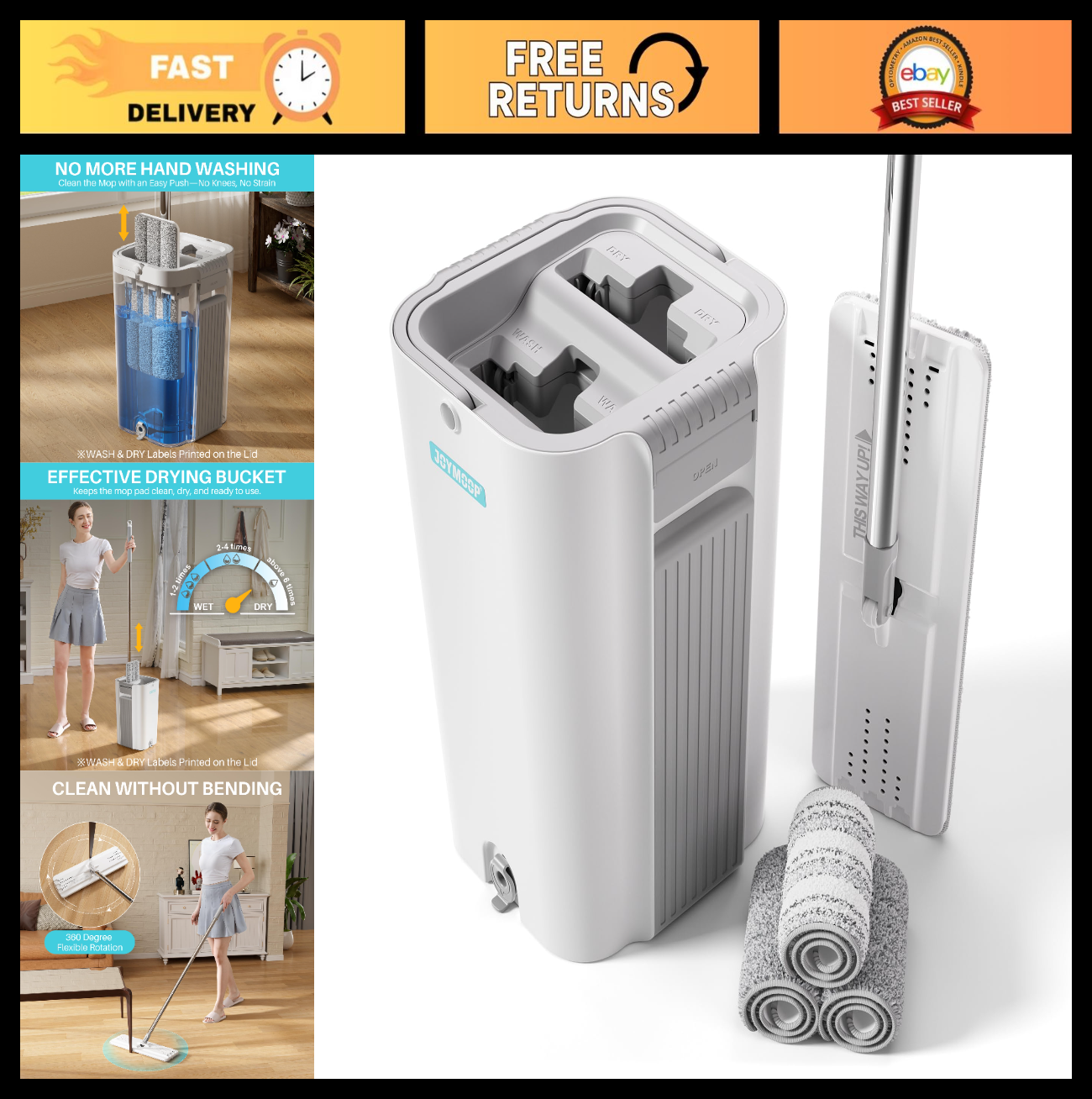Large Capacity 8L Mop System with Extension Handle - Ideal for Floors, Windows &0