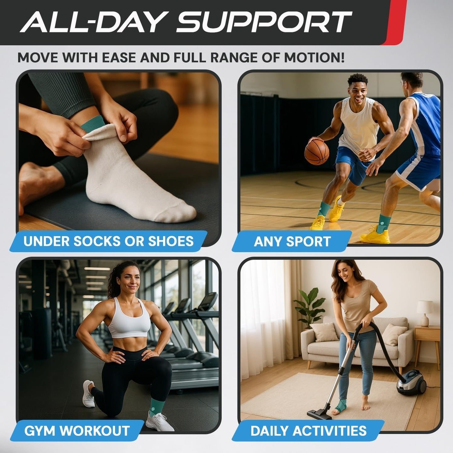 Ankle Brace Compression Sleeve for Sprains & Plantar Fasciitis Relief   Adjustab3
