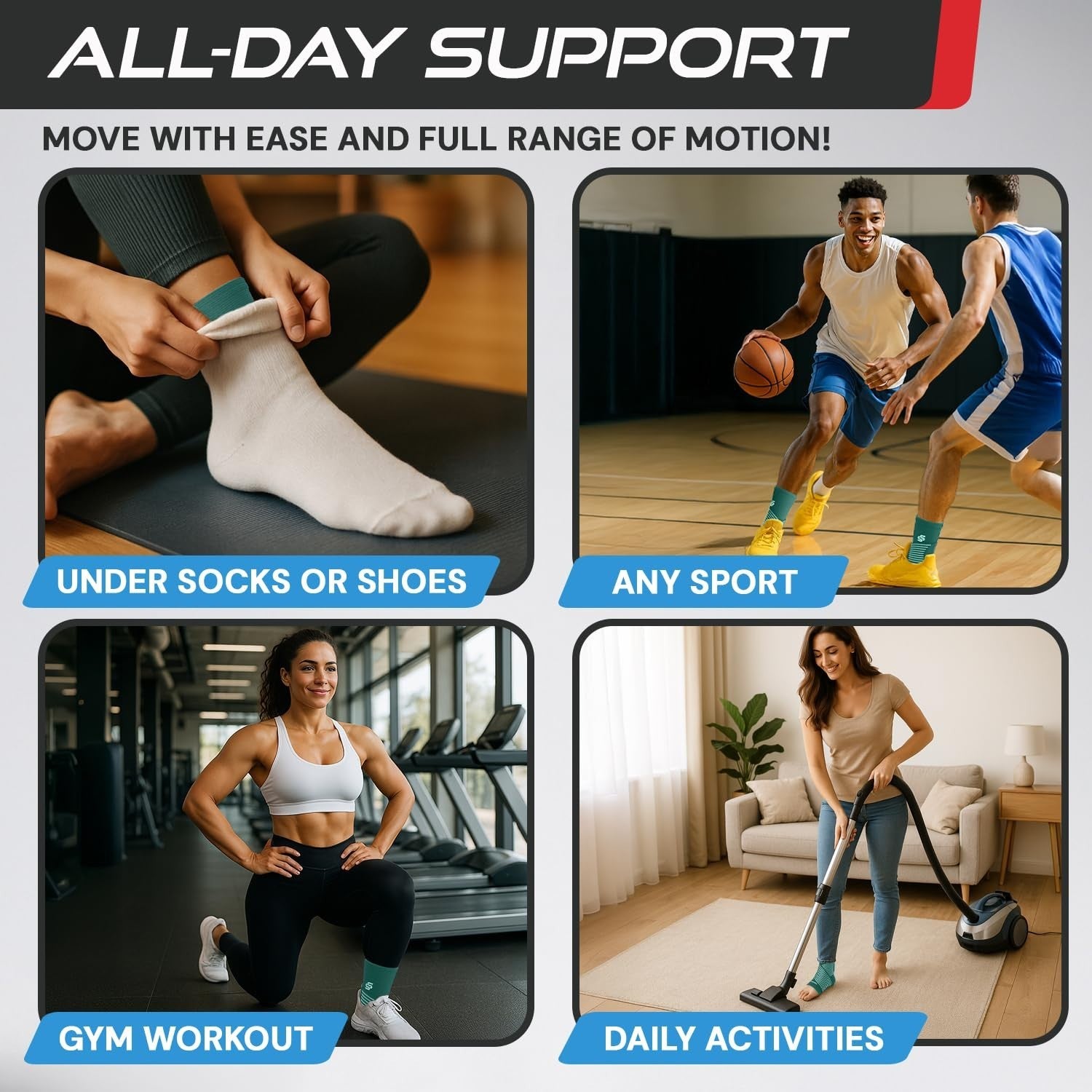Ankle Brace Compression Sleeve for Sprains & Plantar Fasciitis Relief   Adjustab3