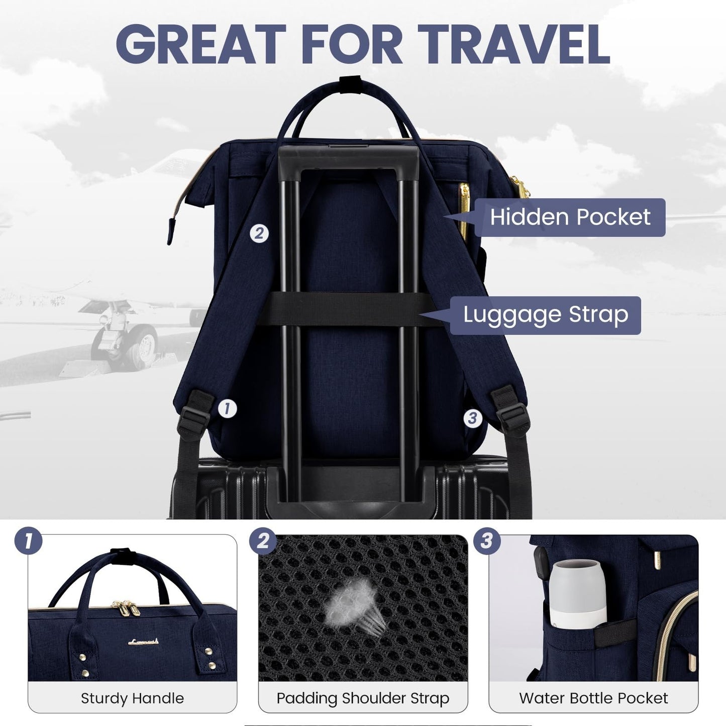 Stylish 15.6" Laptop Backpack for Women, Waterproof Travel Bag with USB Port, Pe5