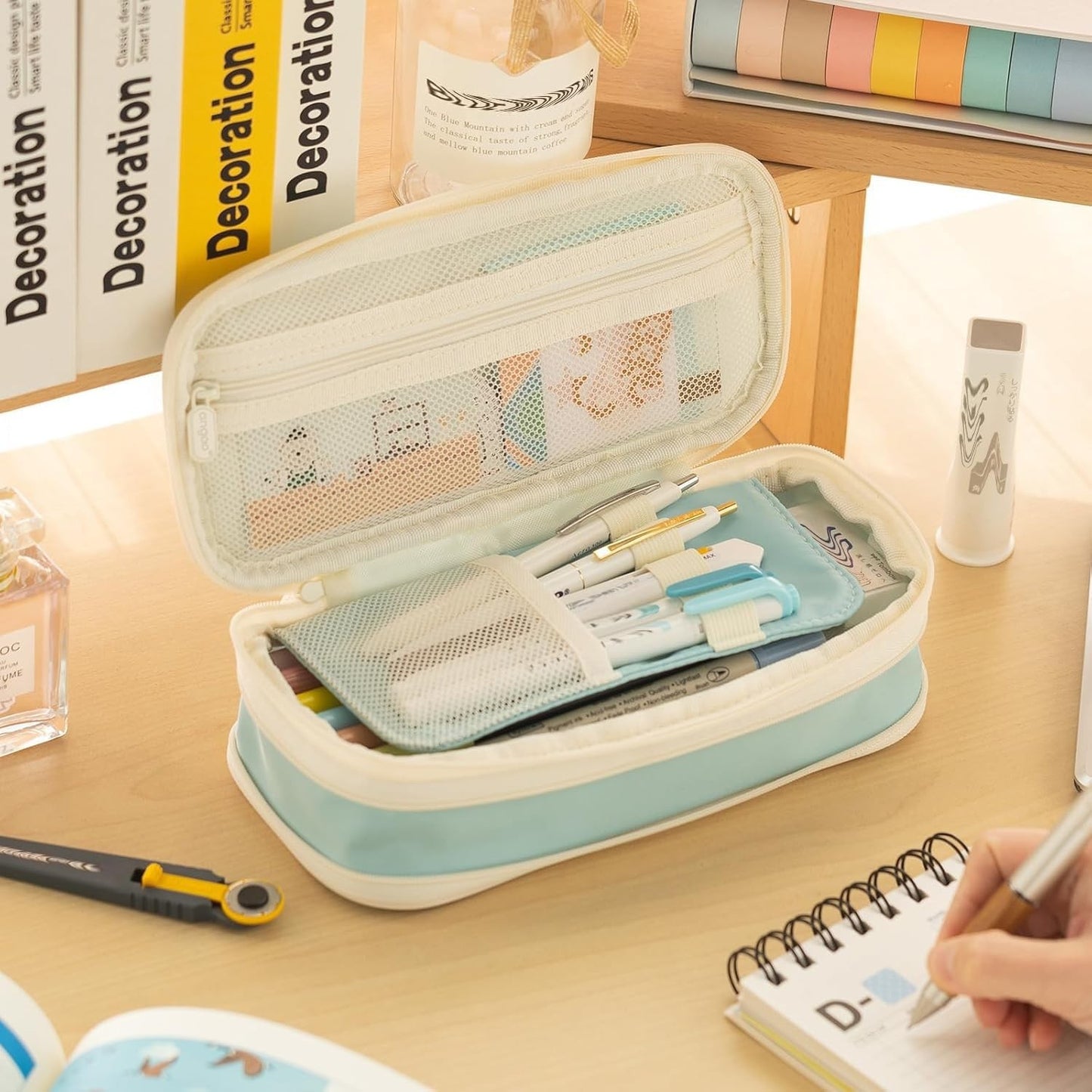 Large Capacity Pencil Case   Big Pencil Pouch for Stationery & Pens   Blue for T2