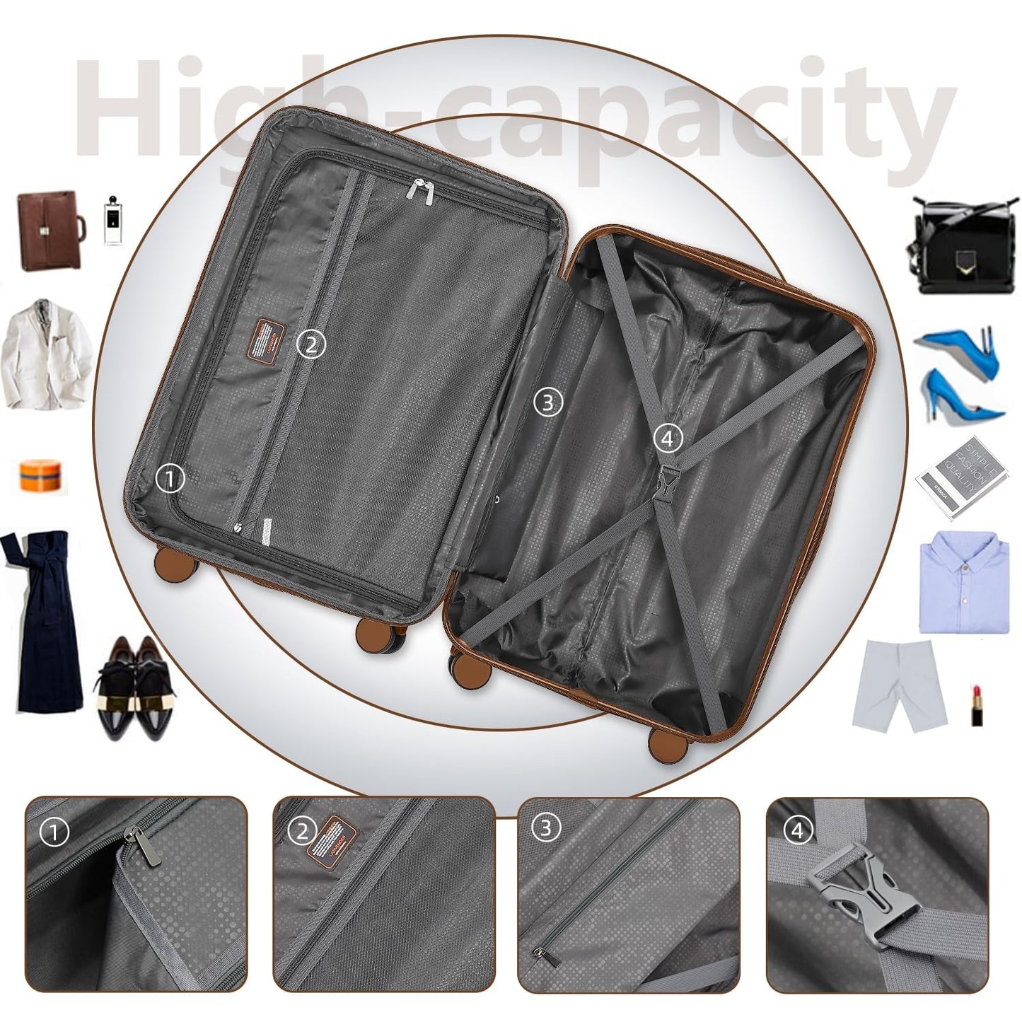 Expandable 6-Piece Luggage Set with Wheels, TSA-Approved, Lightweight Hardshell,7