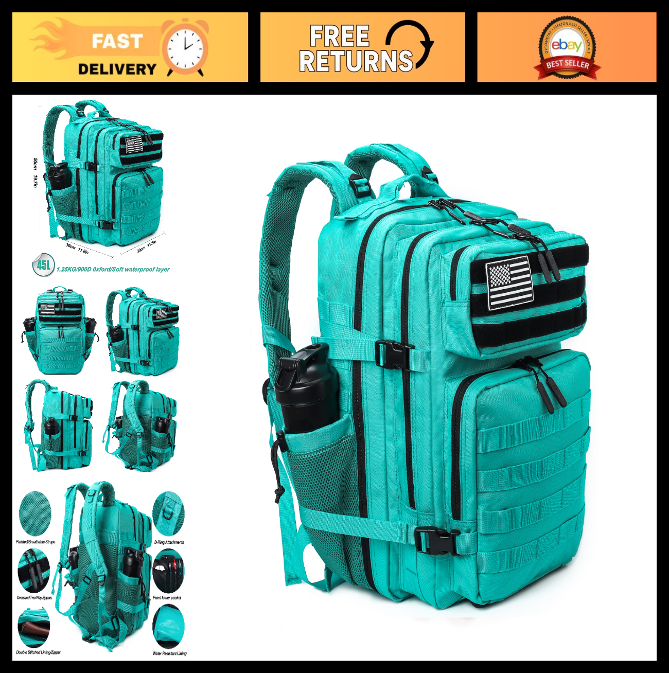 45L Military Tactical Backpack   Large Assault Pack Rucksack with Molle System  0