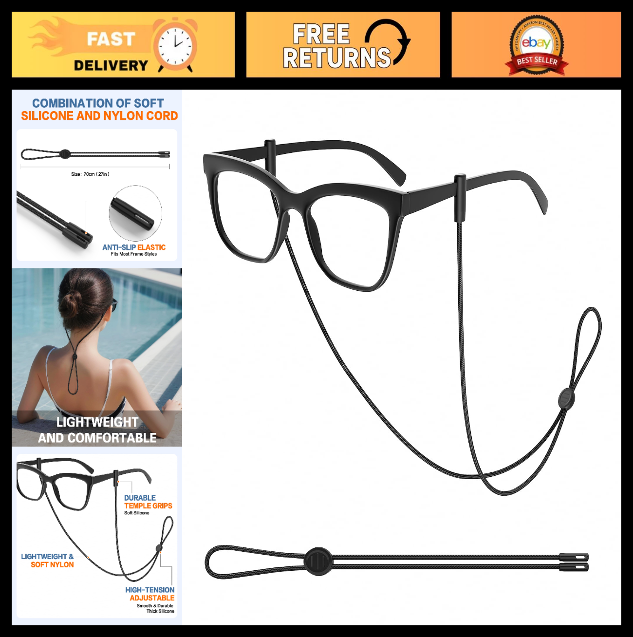 Adjustable Eyeglasses Strap Holder Cord, Sports Glasses Retainer Neck Chain for0