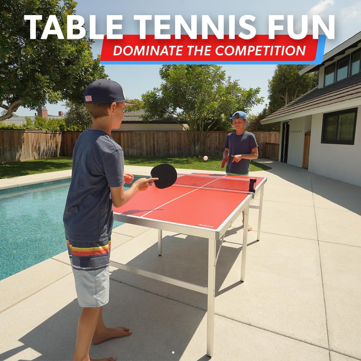 Portable Indoor/Outdoor Table Tennis Set - 2 Paddles, 4 Balls, Net - Red/Blue2