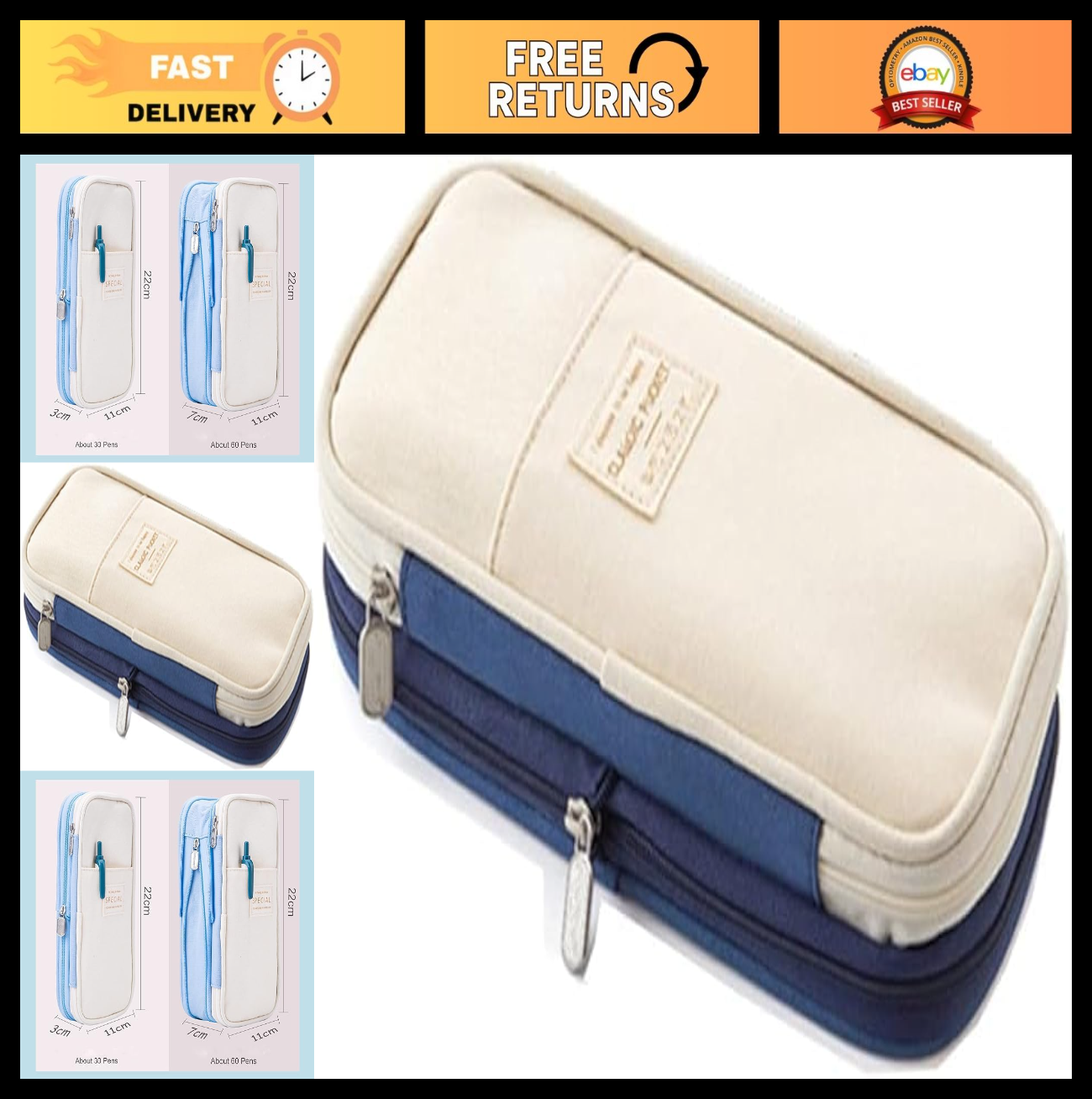 Large Storage Pencil Case   Zippered Pen Bag, Big Capacity Pouch Organizer for O0