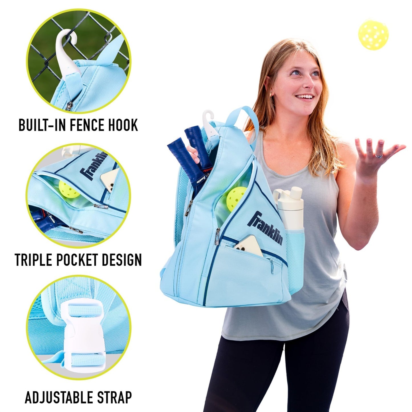 Pickleball Sling Bag Backpack - Lightweight, Durable, Adjustable Straps, Storage9