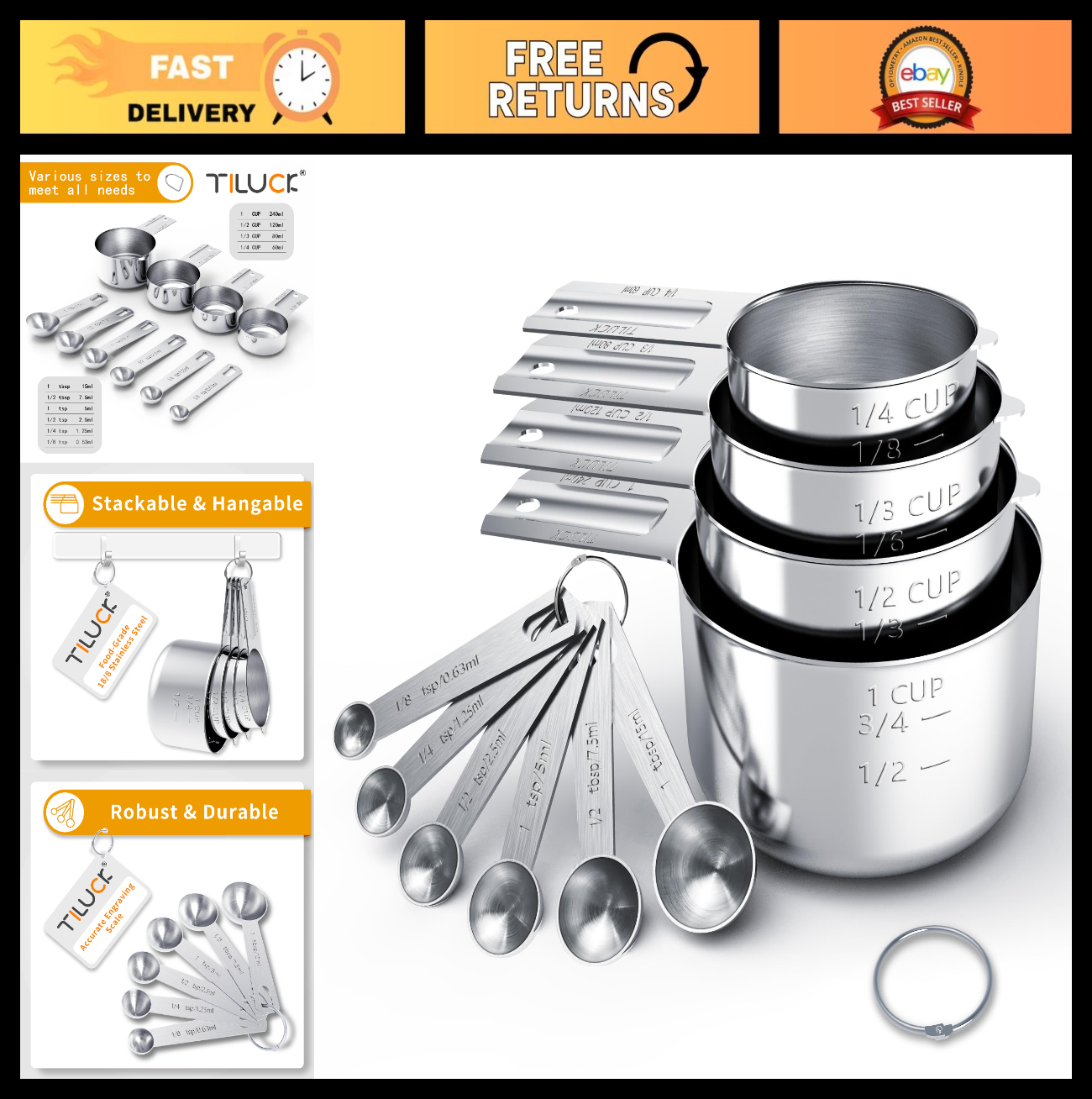 Stainless Steel Measuring Cups & Spoons Set   Nesting Kitchen Gadgets for Baking0