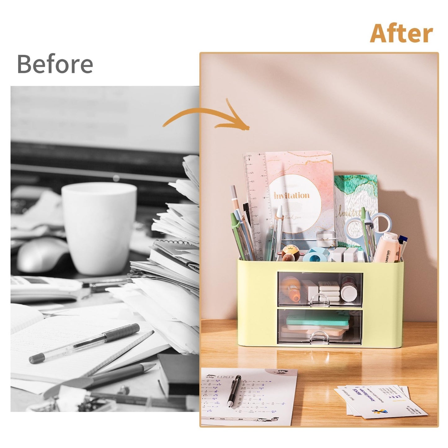 Multi Functional Desk Organizer with 2 Drawers, 5 Compartments for Art Supplies6