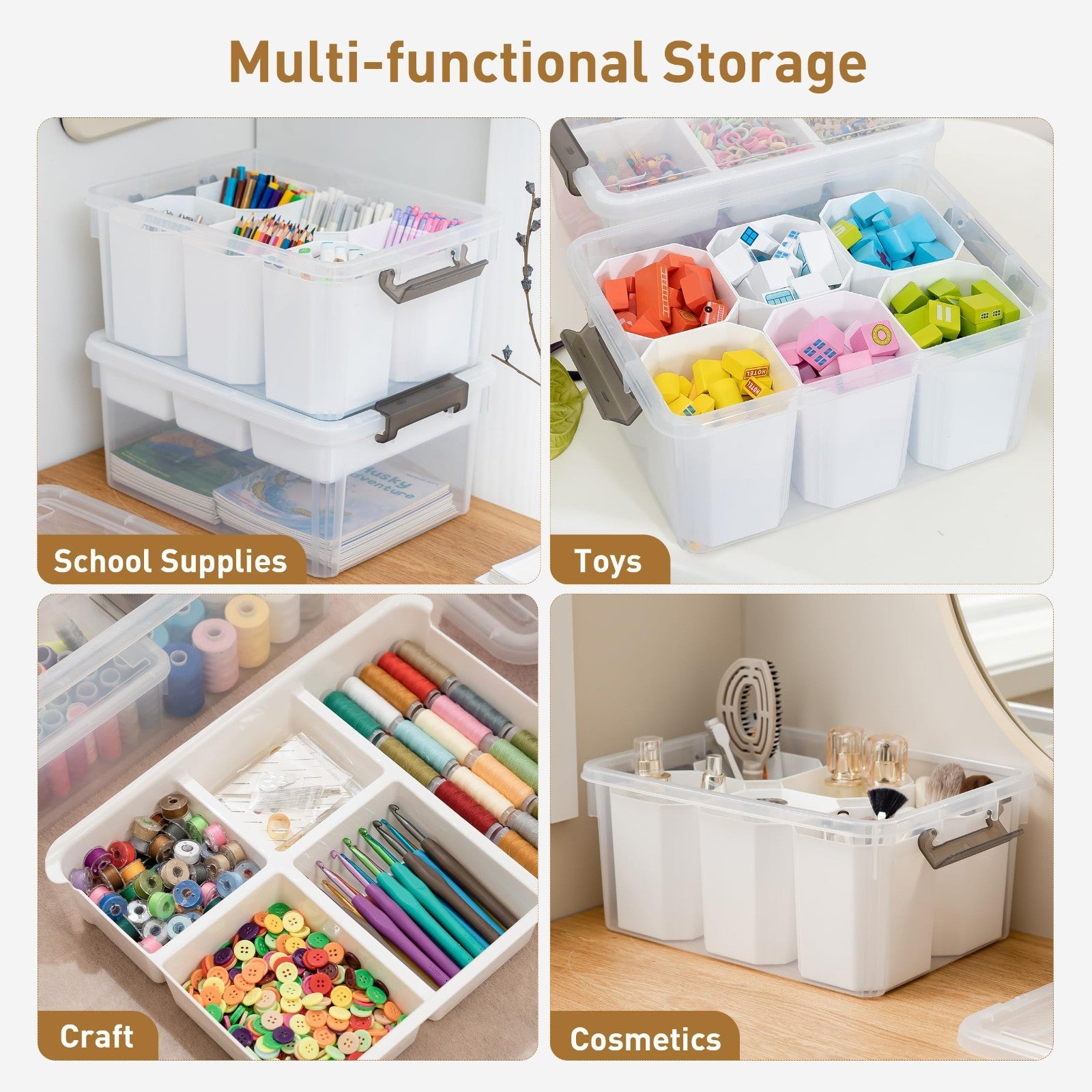 Clear Craft Organizers 17QT   4 Pack Storage Bins with Lids for Home & Office5