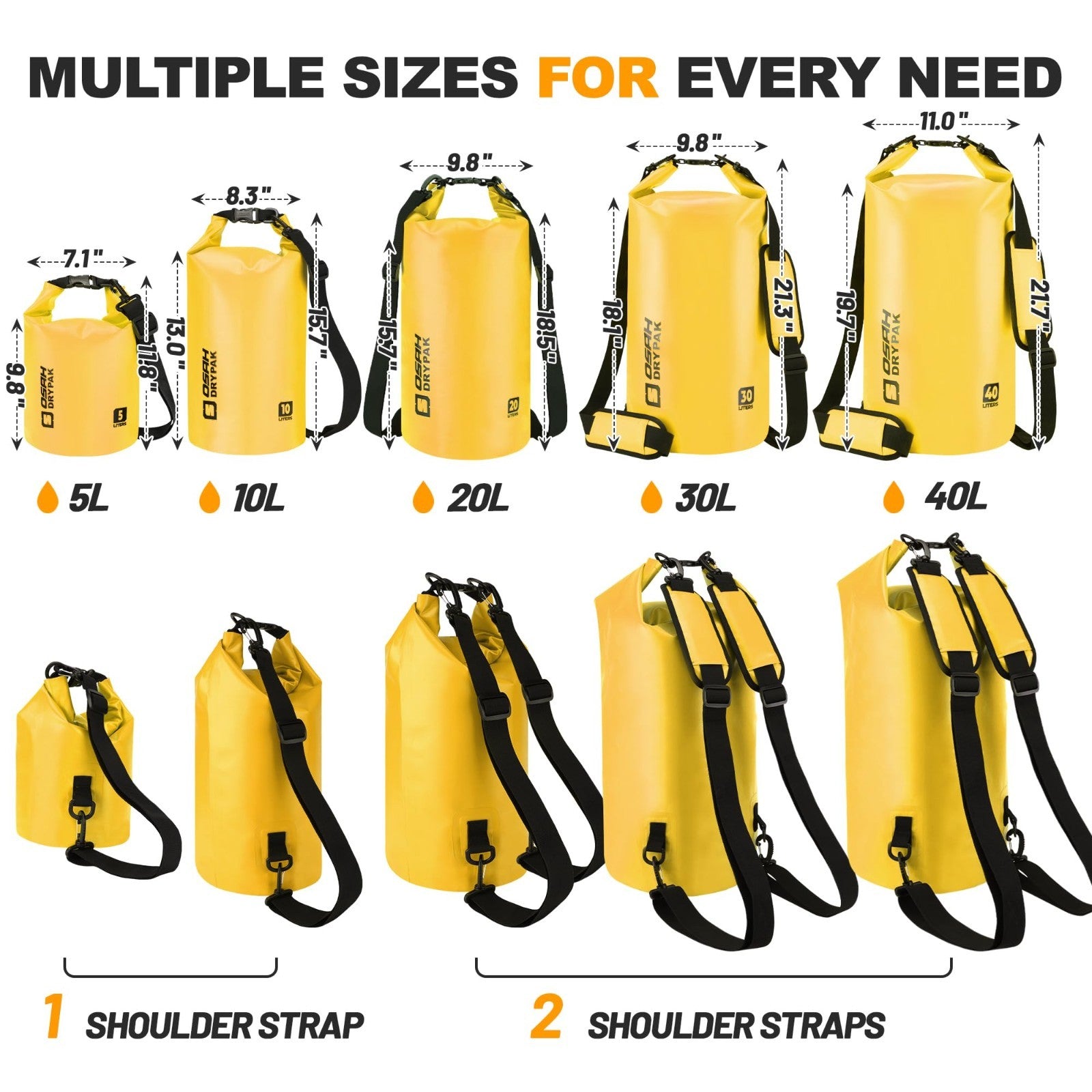 Waterproof Dry Bag - Lightweight Roll Top Backpack, 5L-40L for Travel, Kayaking,1