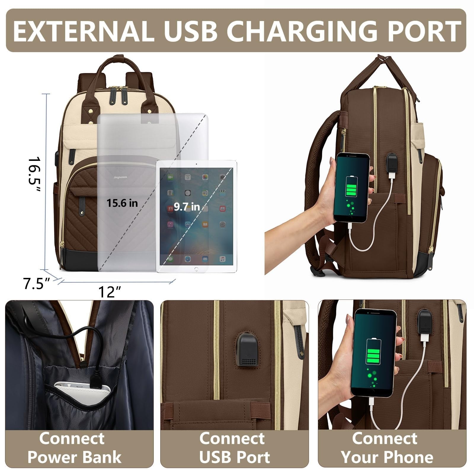 Stylish 15.6" Laptop Backpack for Women   Waterproof Travel Bag with USB Charger3