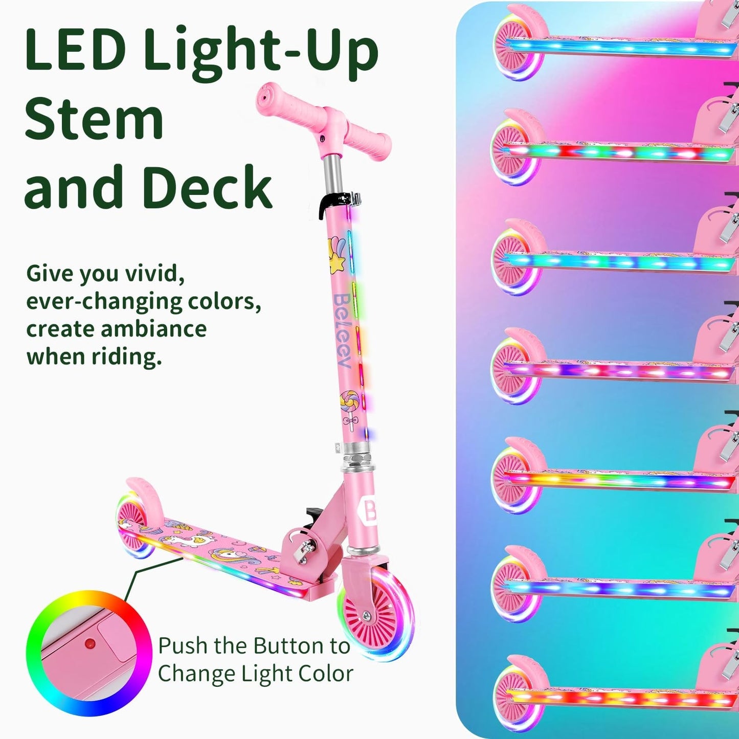 Light-Up Wheels Kids Scooter, 2-Wheel Folding Kick Scooter, Adjustable Height, N2