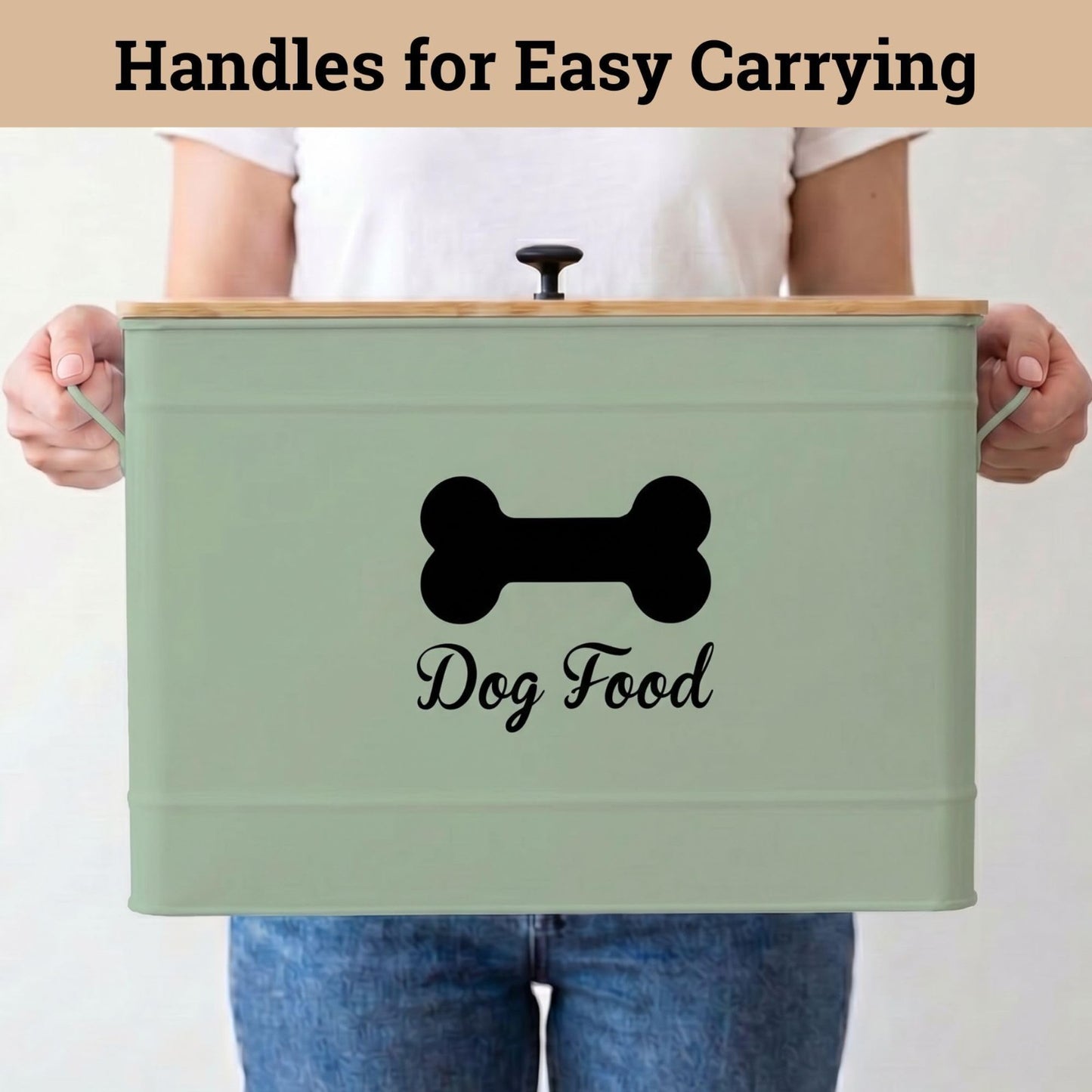 Airtight Metal Dog Food Storage Container 15 20 lbs, 70 Cup Capacity, Bamboo Lid7